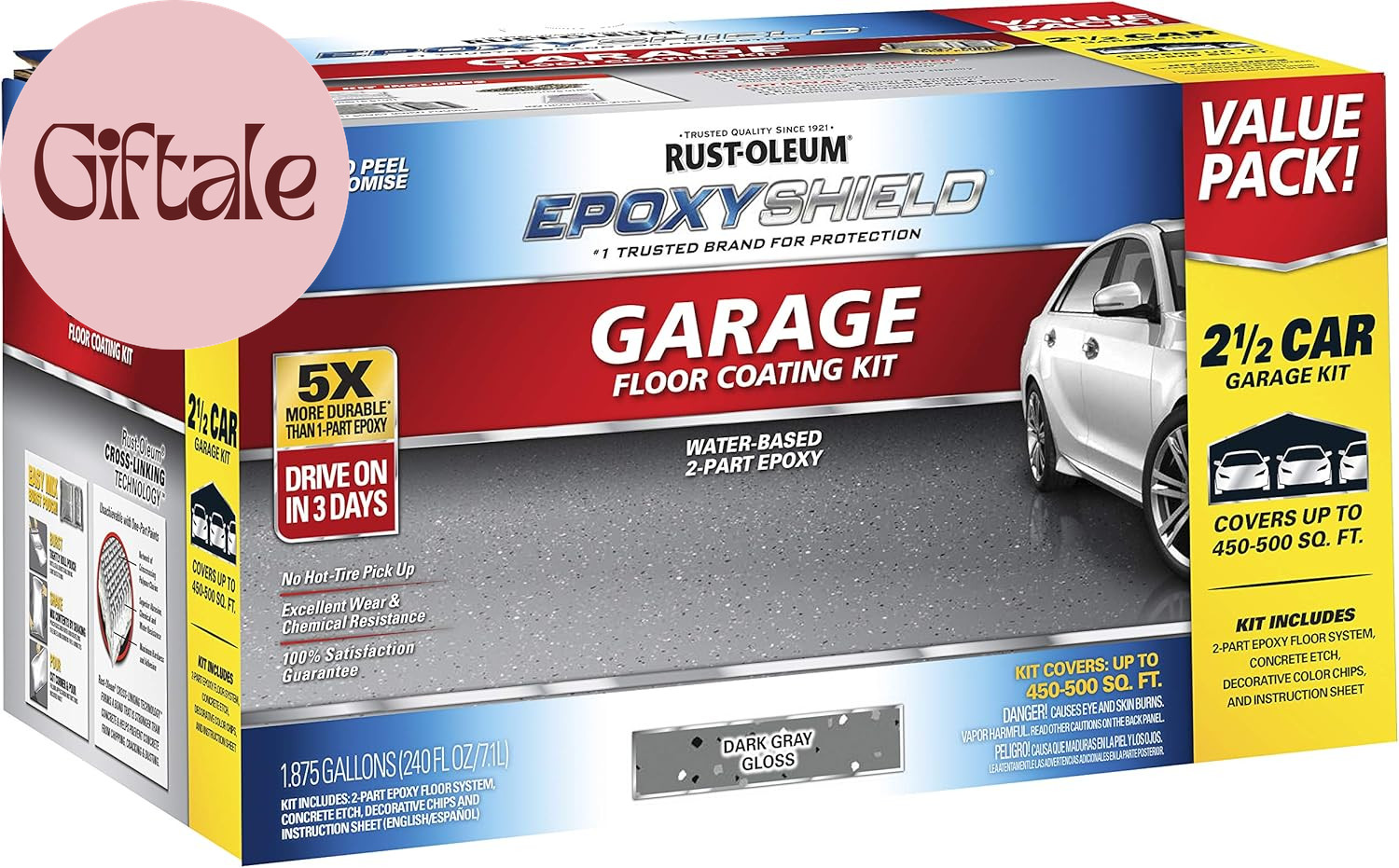 365186 EPOXYSHIELD Garage Floor Coating Kit, 2.5 Car, Gloss Dark Gray