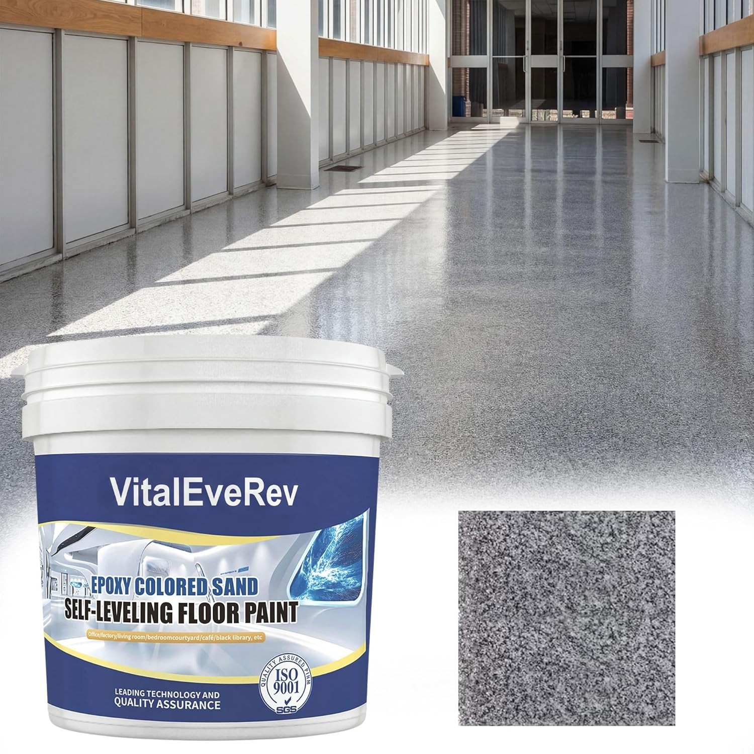 Epoxy Colored Sand Floor Paint – 35oz for Interior/Exterior Use, Sesame Gray