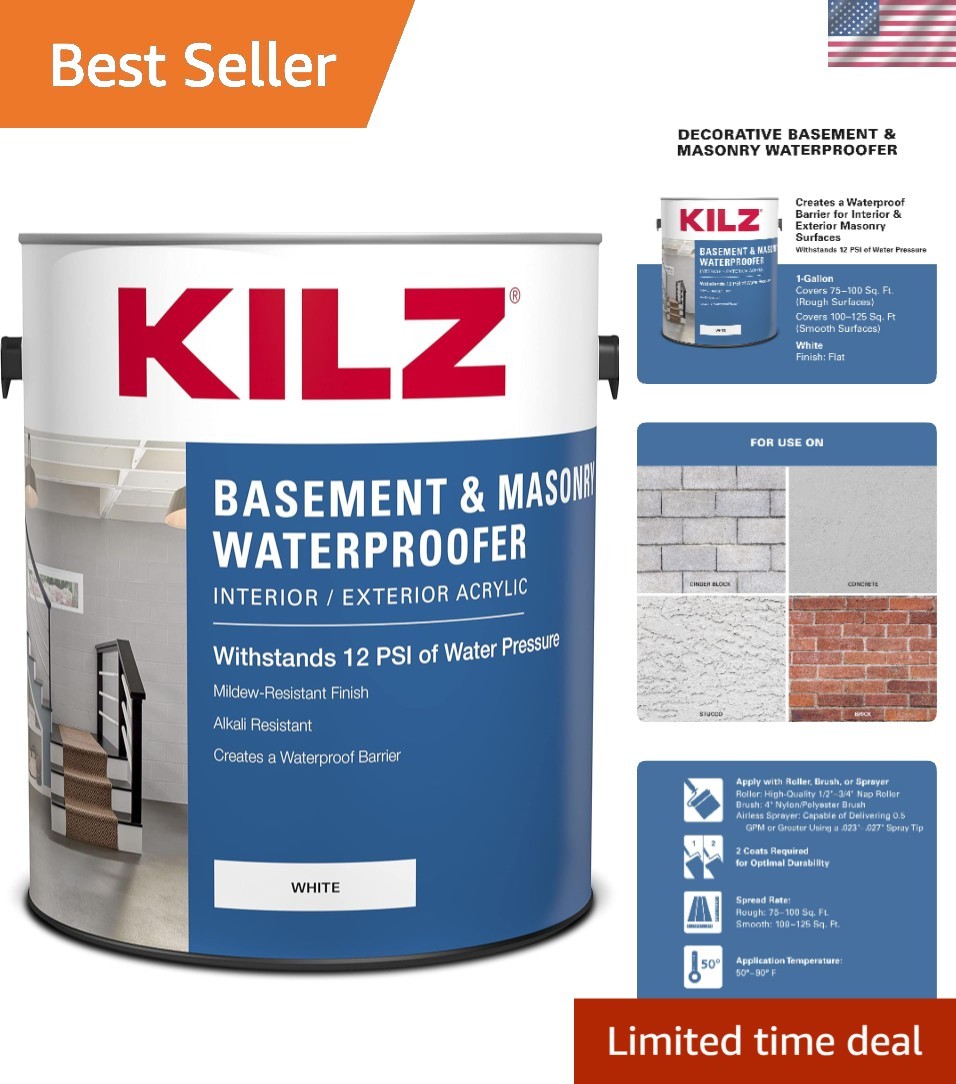 Basement and Masonry Waterproofing Paint, White, Interior/Exterior for Concre…