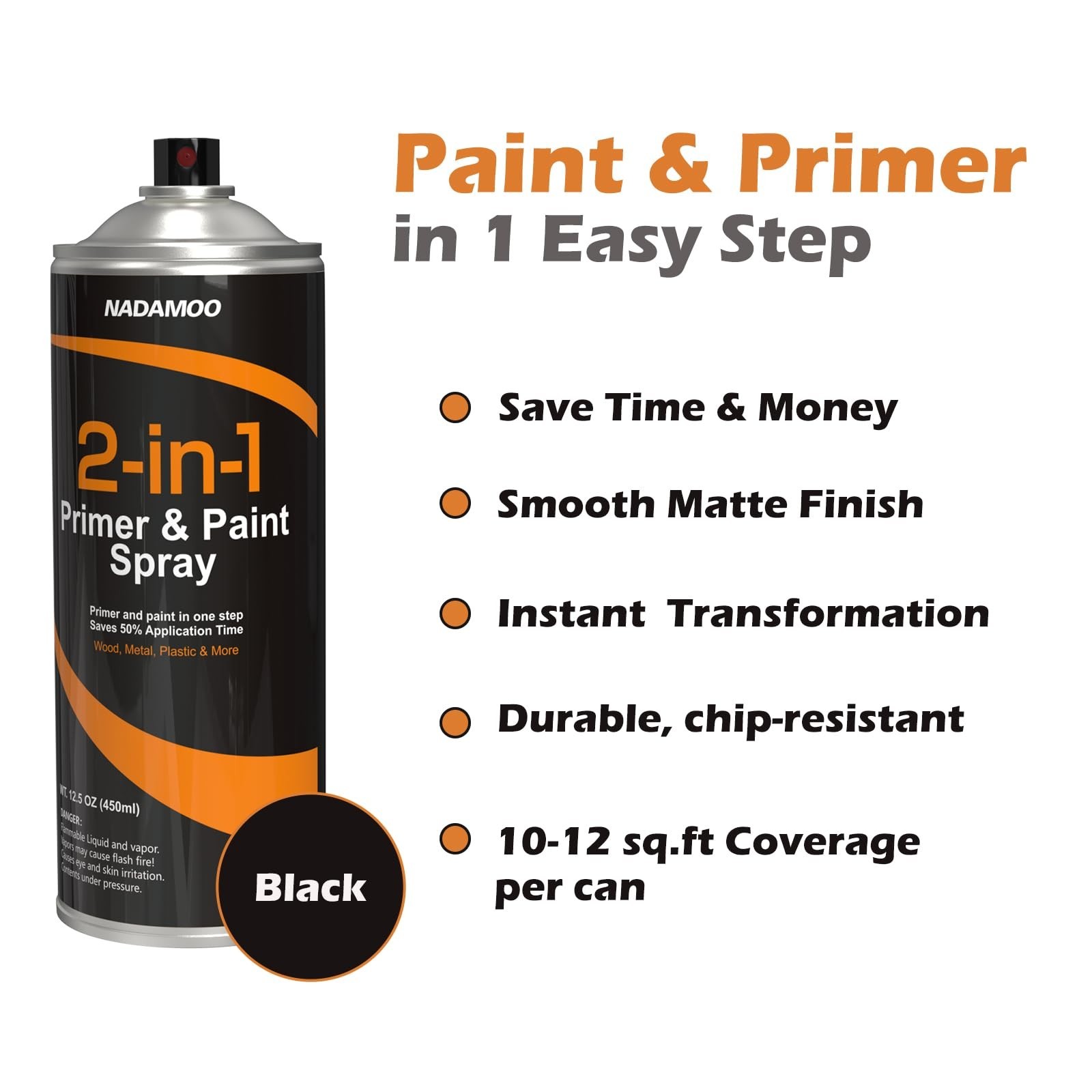 Multi-Surface Matte Black Spray Paint & Primer – Quick Drying for Wood, Metal, P