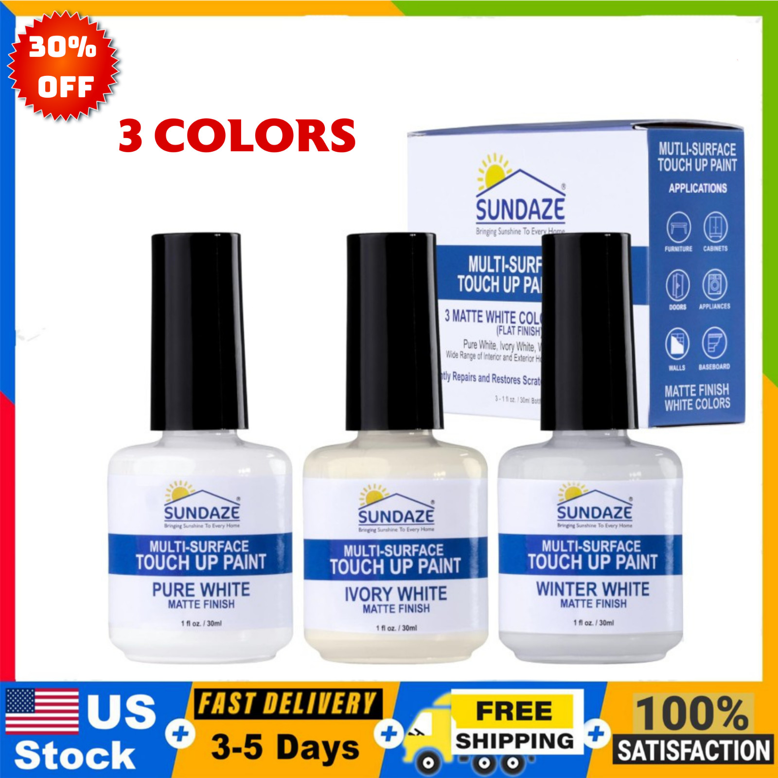 Kit retoque pintura blanco mate 3 tonos para pared mueble puerta
