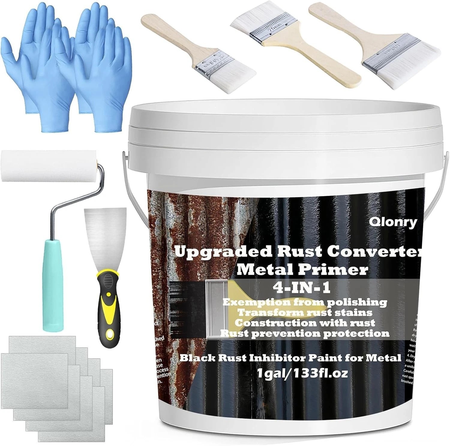 4-in-1 Upgraded Rust Converter & Metal Primer,1Gal/133Fl.oz Black Rust Inhibi…