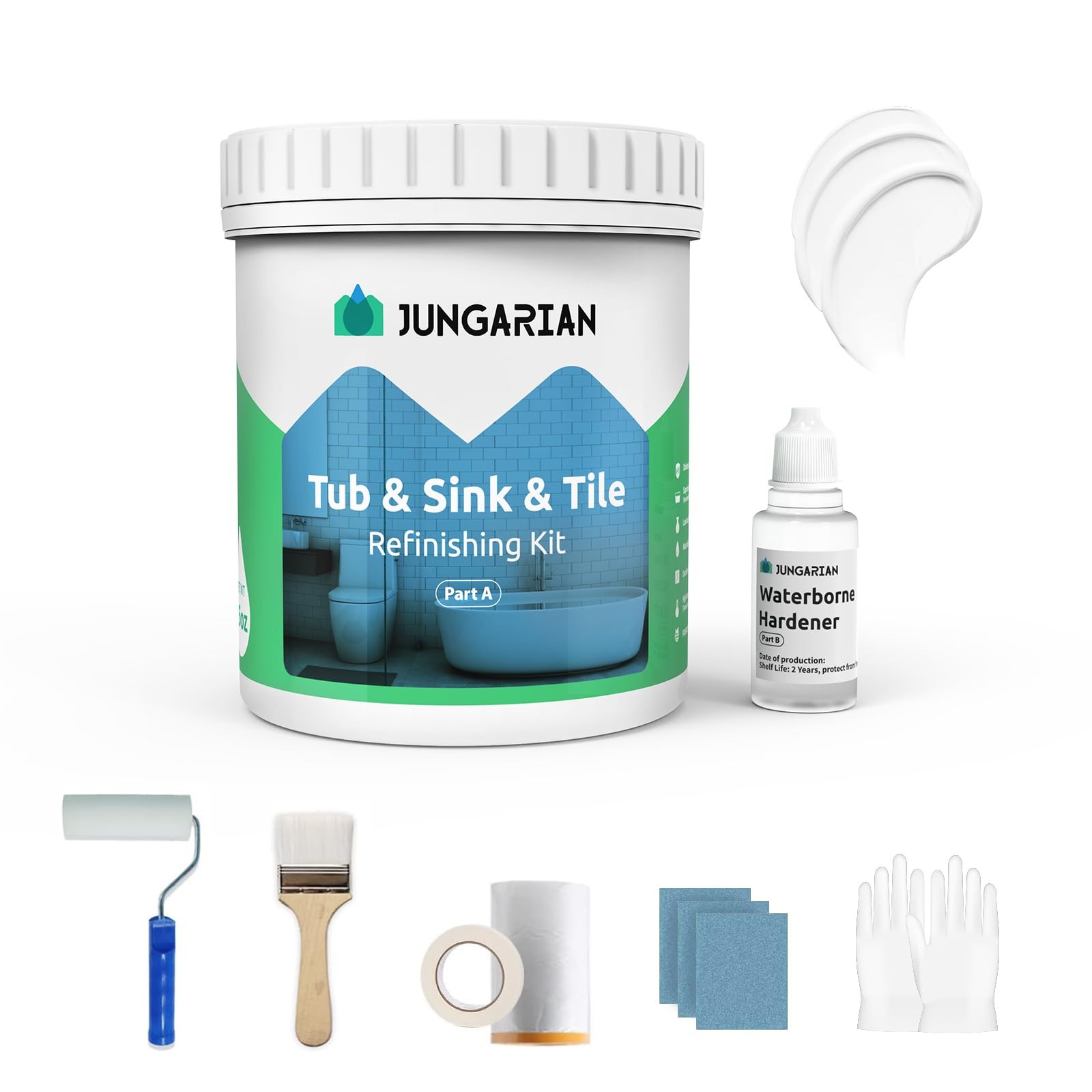 Tub and Tile Refinishing Kit 17.5oz with Tools, Low Odor DIY Bathroom Paint S…