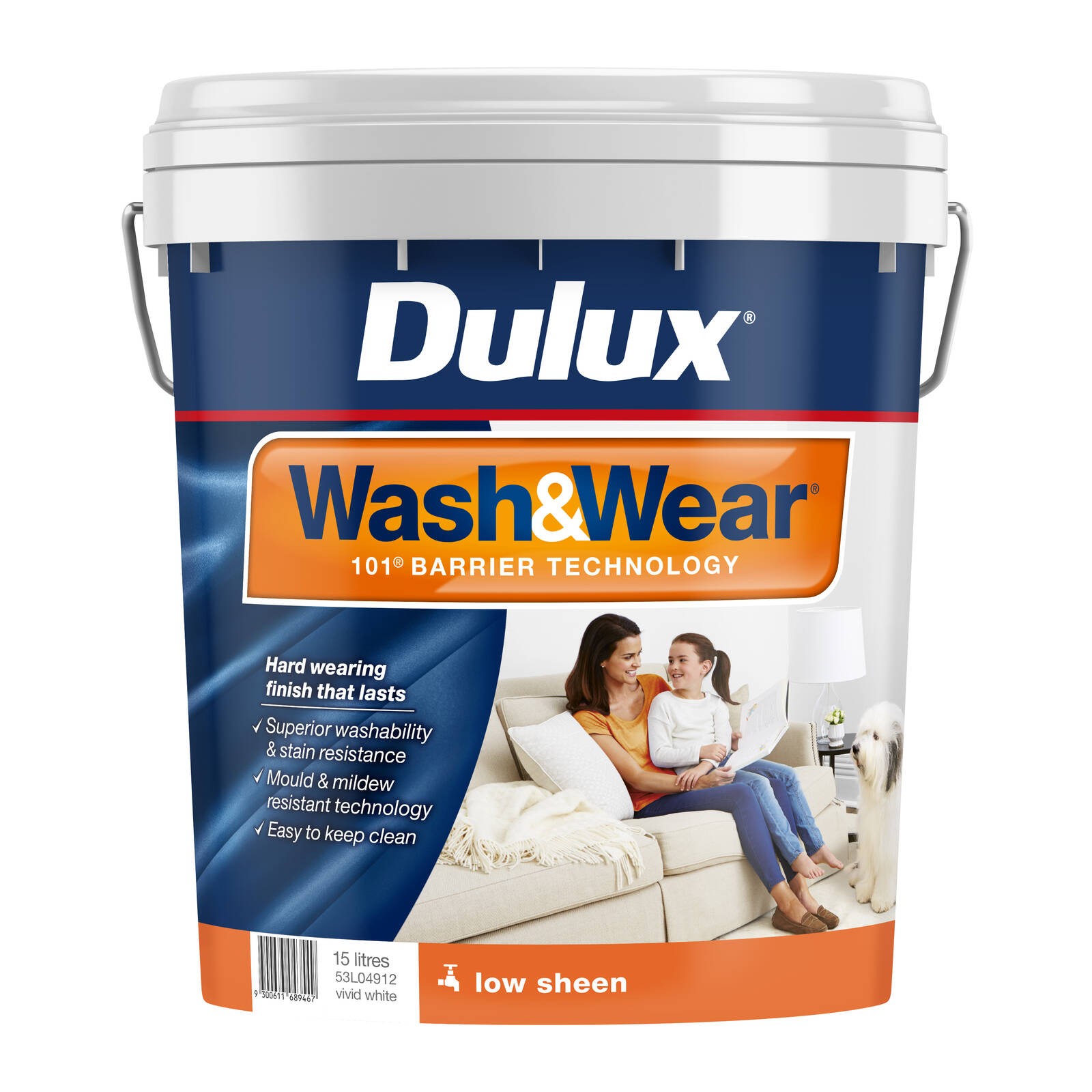 Dulux 15L Vivid White Low Sheen Wash&Wear Interior Paint