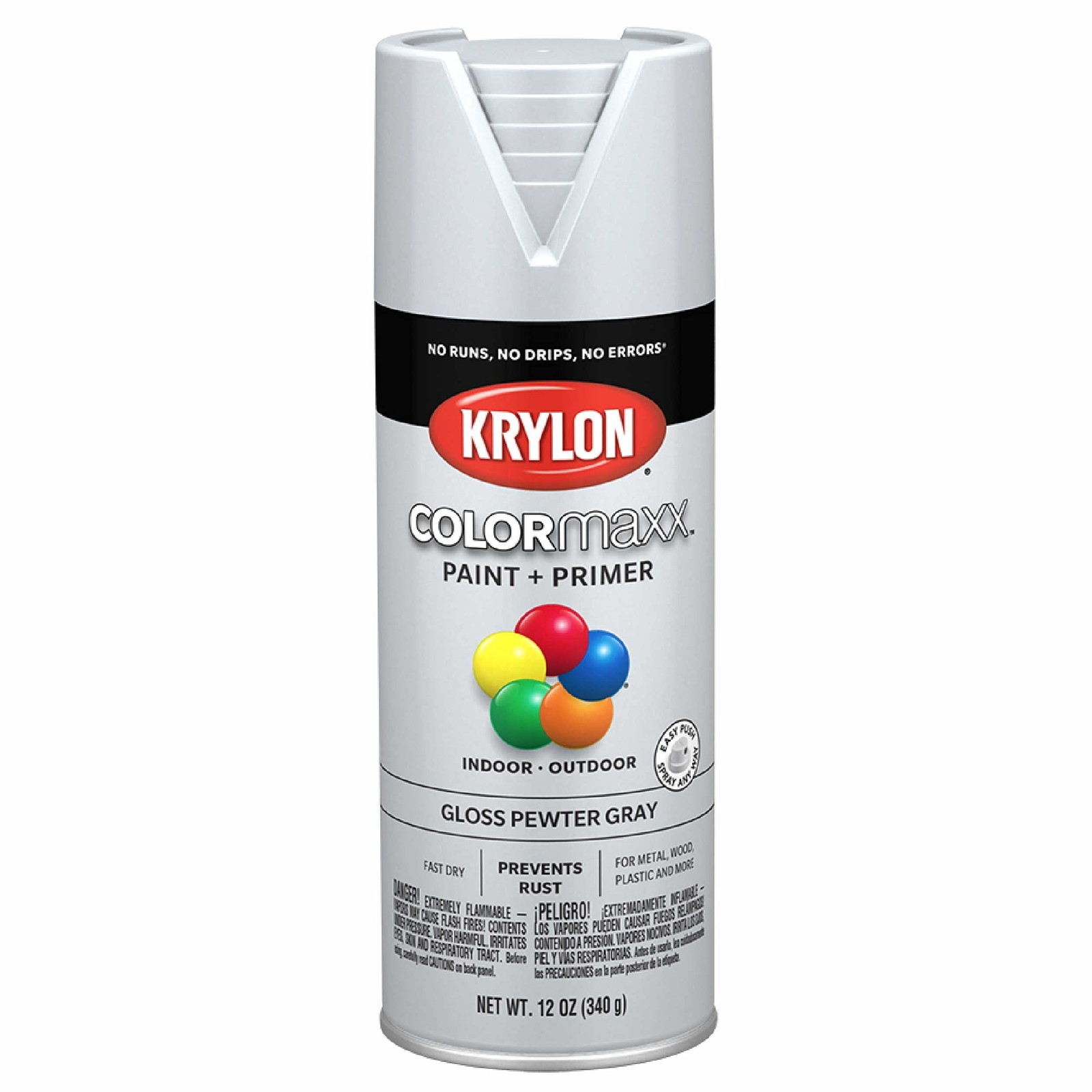Krylon COLORmaxx Spray Paint 12oz Pewter Gray Indoor Outdoor Fast Dry Paint