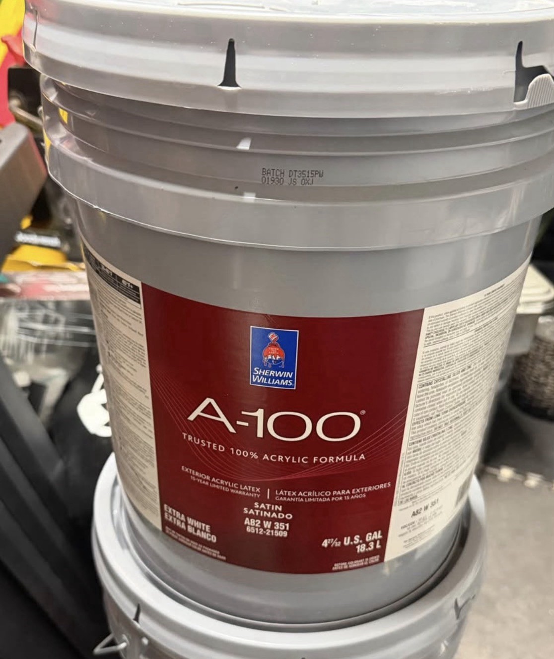 5 Gal. Sherwin Williams A-100 Exterior Satin Acrylic Paint / Extra White