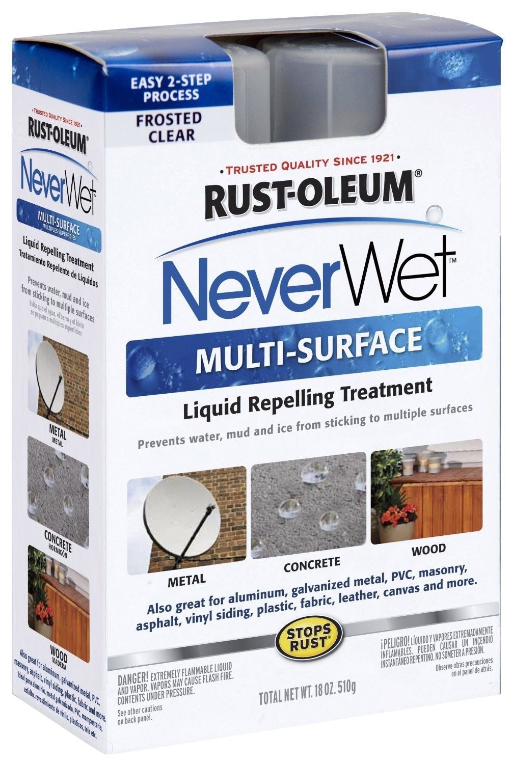Rust-Oleum Stops Rust 18 Oz NeverWet Multi-purpose Spray Kit Frosted Clear New