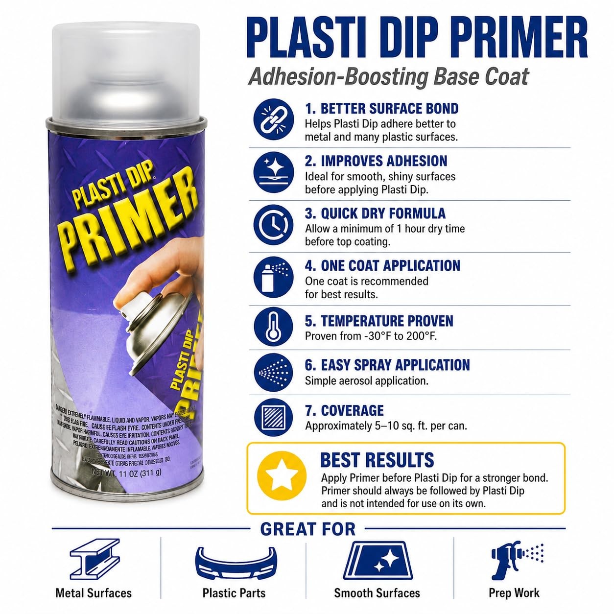 Plasti Dip Primer 11 oz Aerosol Spray Adhesion Base Coat Metal Plastic Surfaces