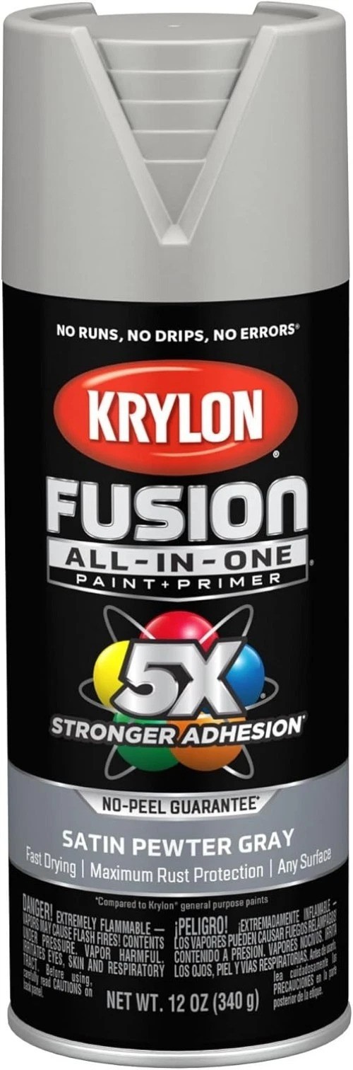 Versatile 12 oz Fusion Spray Paint, Fast-Drying & Rust Resistant in Pewter Gray