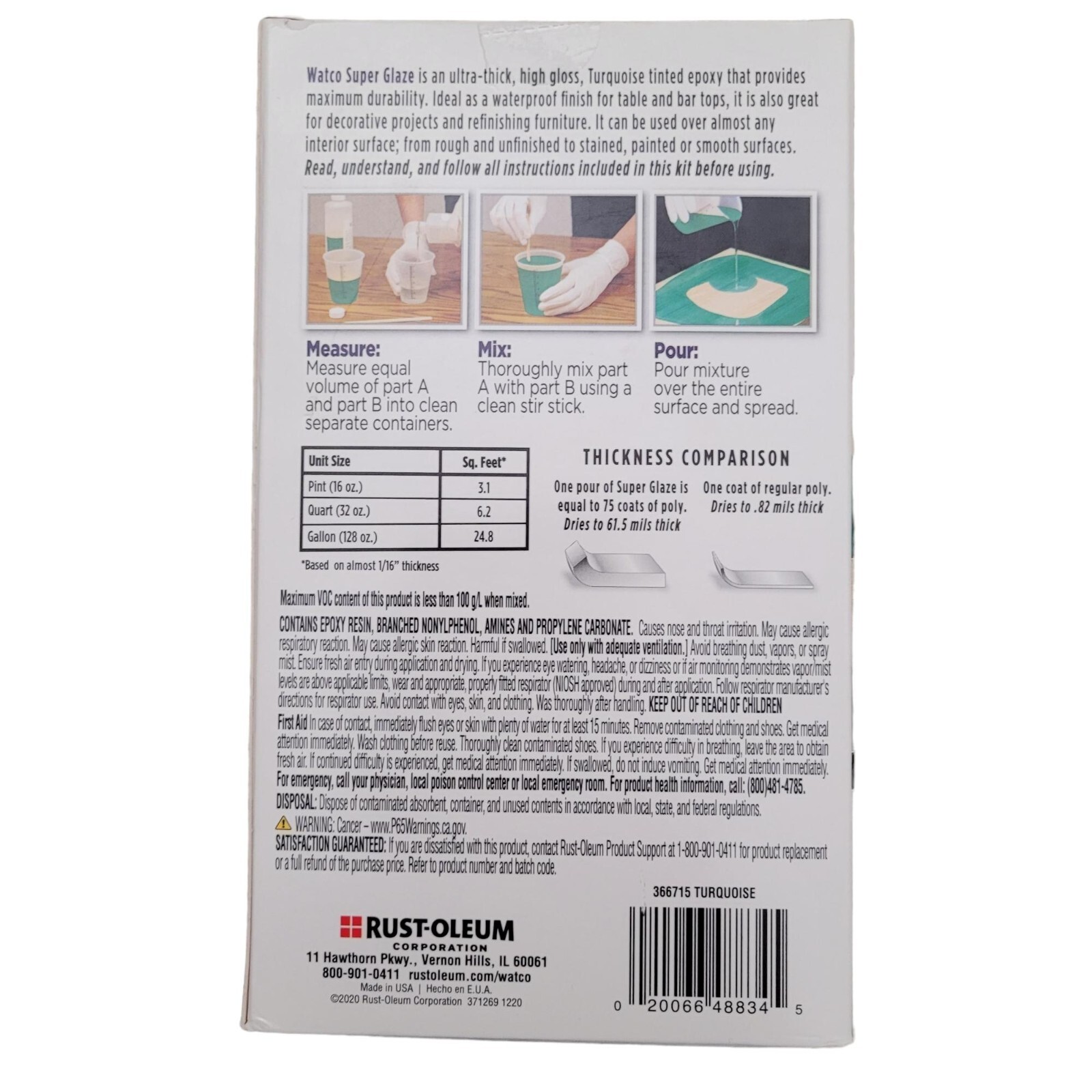Rust-Oleum Watco High Gloss Epoxy Super Glaze Pour On TURQUOISE 1qt. Pre-Dyed
