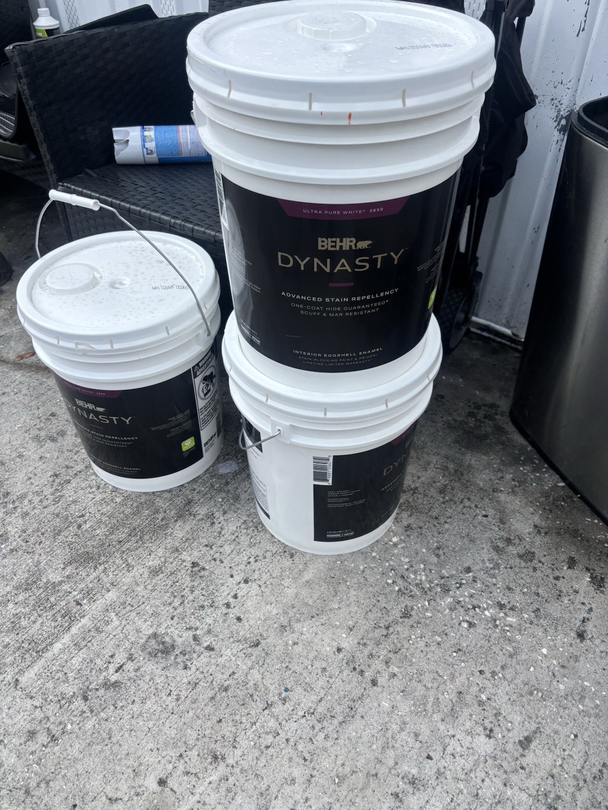 3 BEHR Dynasty Interior Eggshell Paint & Primer Ultra Pure White 5 Gal Buckets