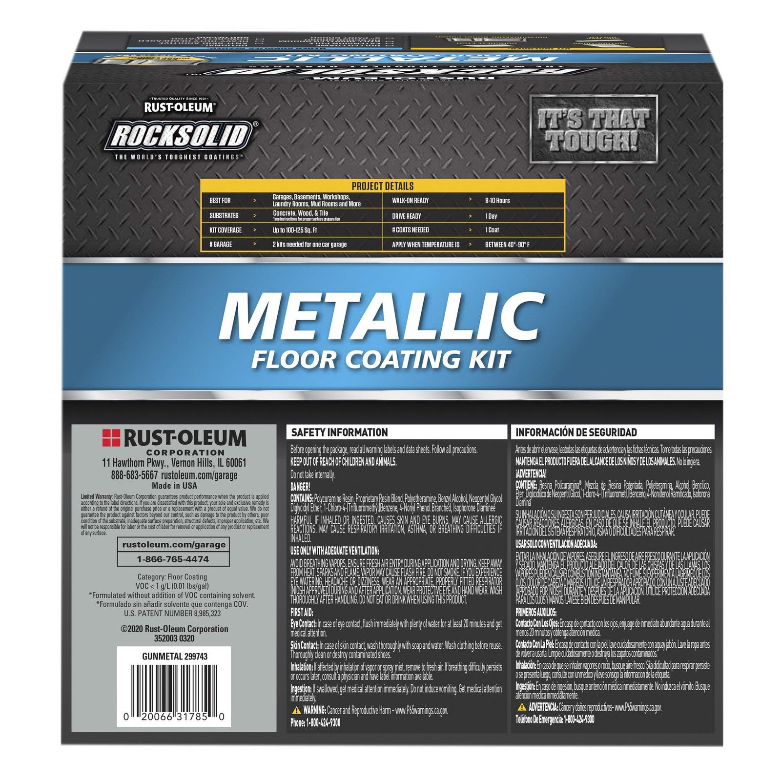 RockSolid Metallic Floor Coating Kit, Gun Metal, High Gloss, 80 Oz – 299743