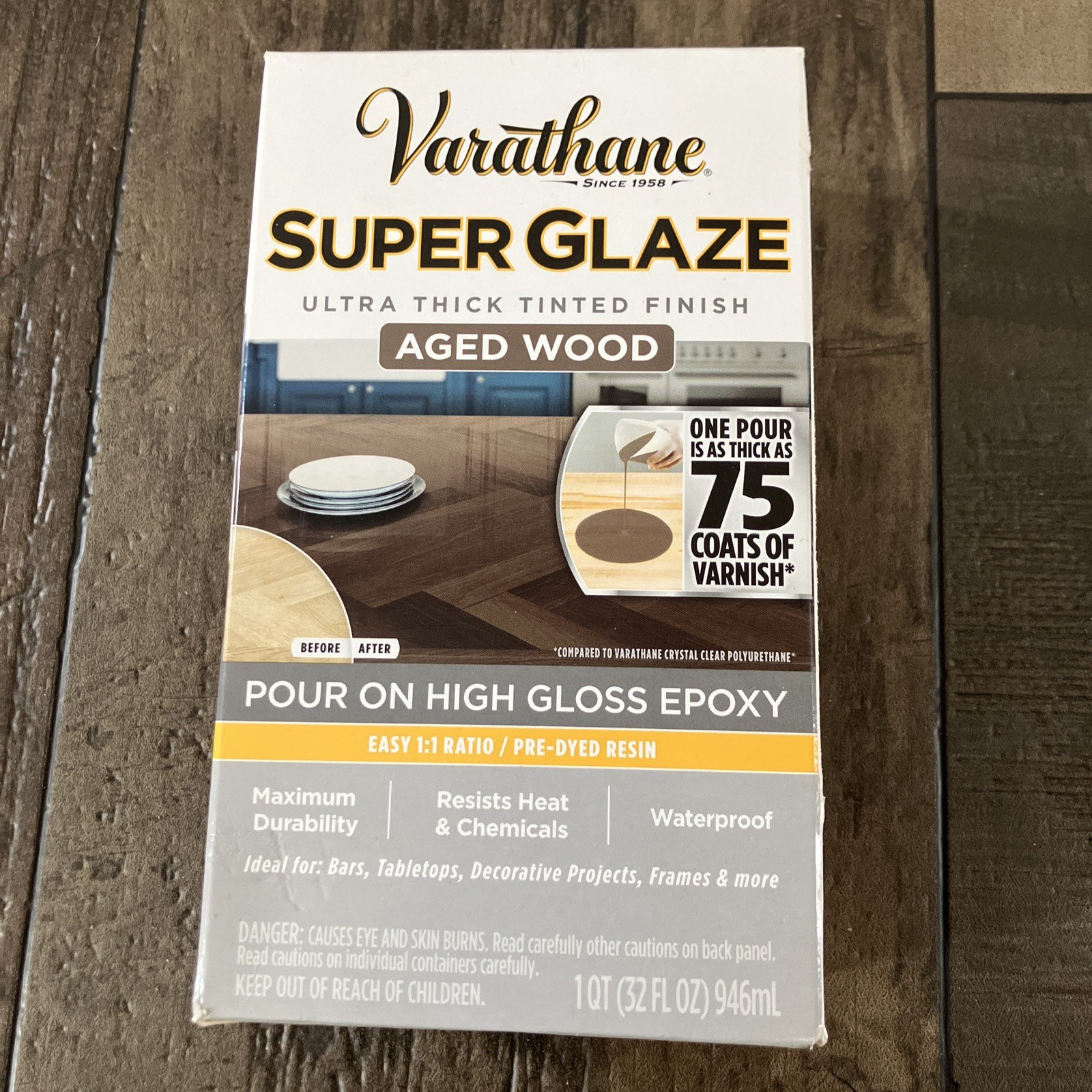 Varathane AGED WOOD Epoxy Super Glaze Pour-On High Gloss Quart Kit NEW