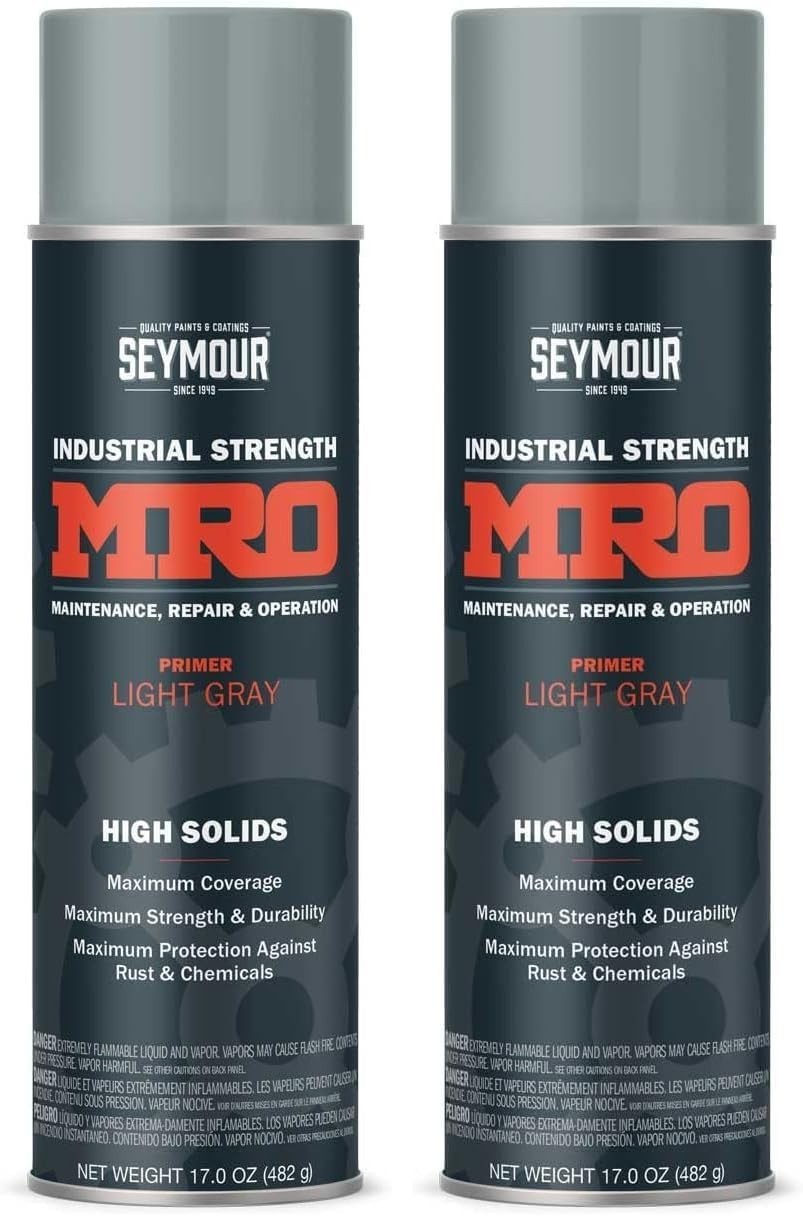Gloss Finish Light Gray Primer, High Solids Spray Paint – Durable 2 Pack, 34 Oz