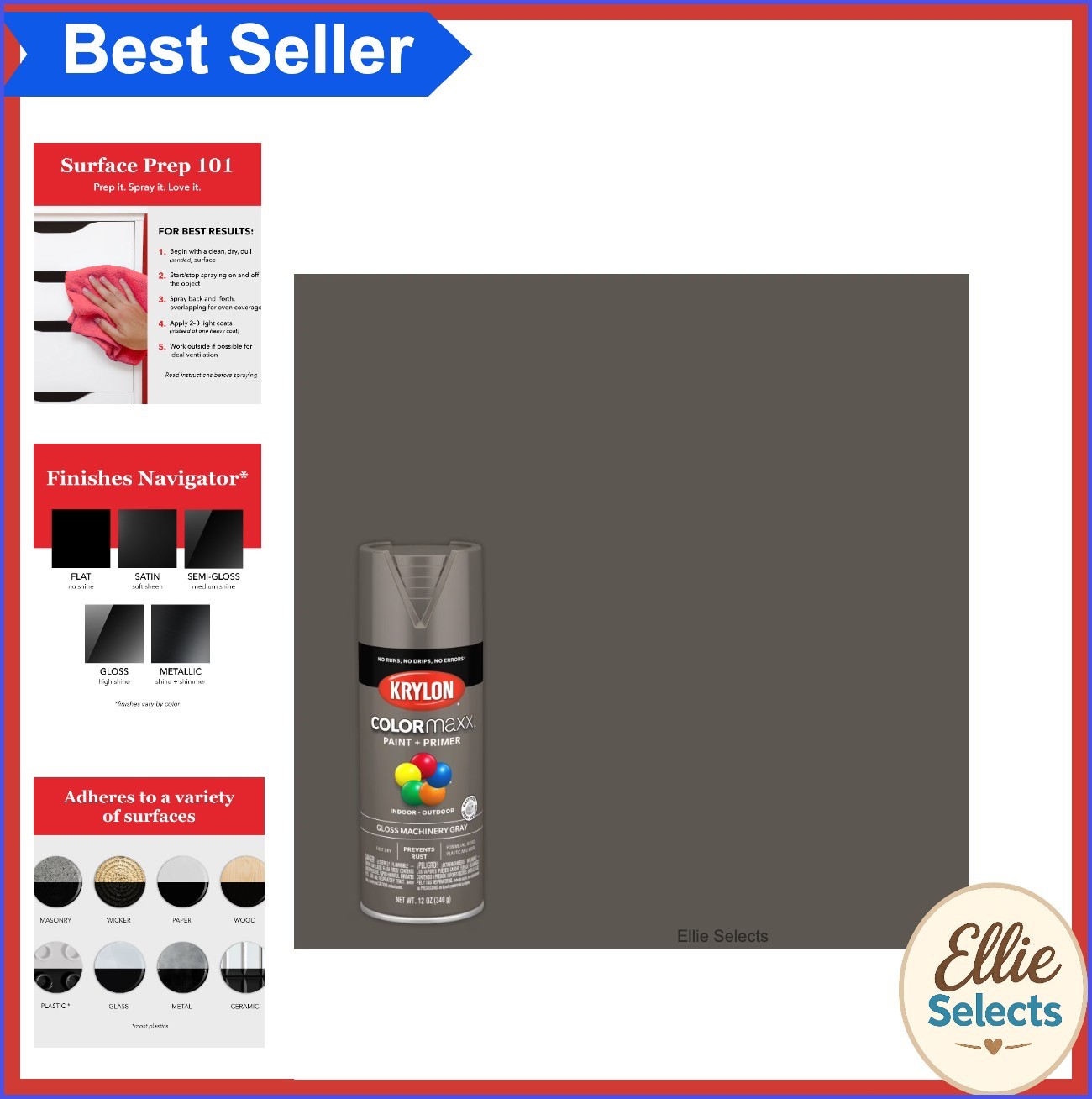 Gloss Machinery Gray Spray Paint and Primer 12 oz Rust Protection Indoor Outdoor