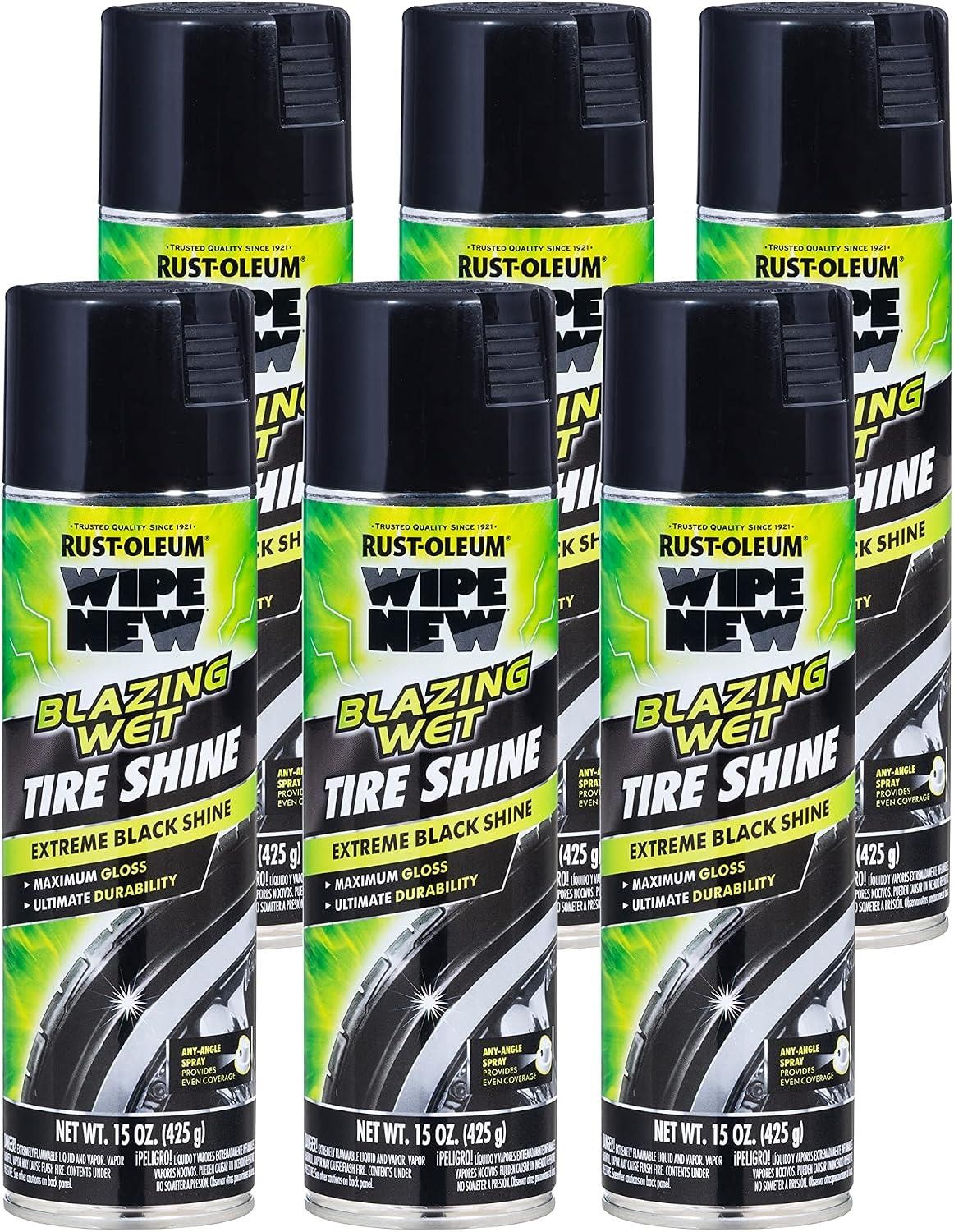 Rust-Oleum Wipe New Blazing Wet Tire Shine, Aerosol 15 Oz Black- 365324 (6-PACK)