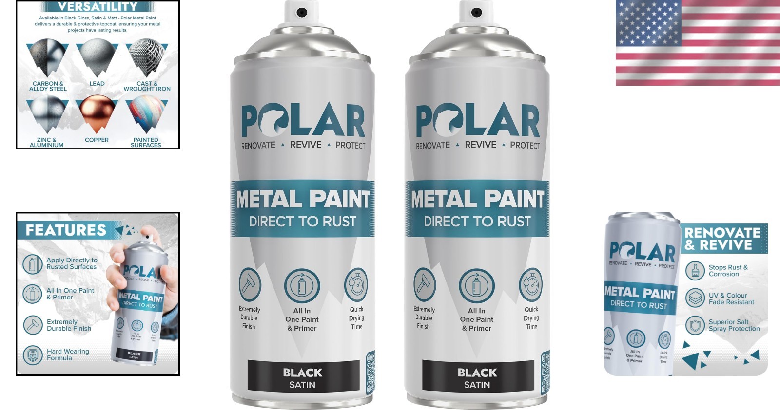 Satin Black Direct to Rust Spray Paint – 2×13.5oz for Easy Surface Restoration