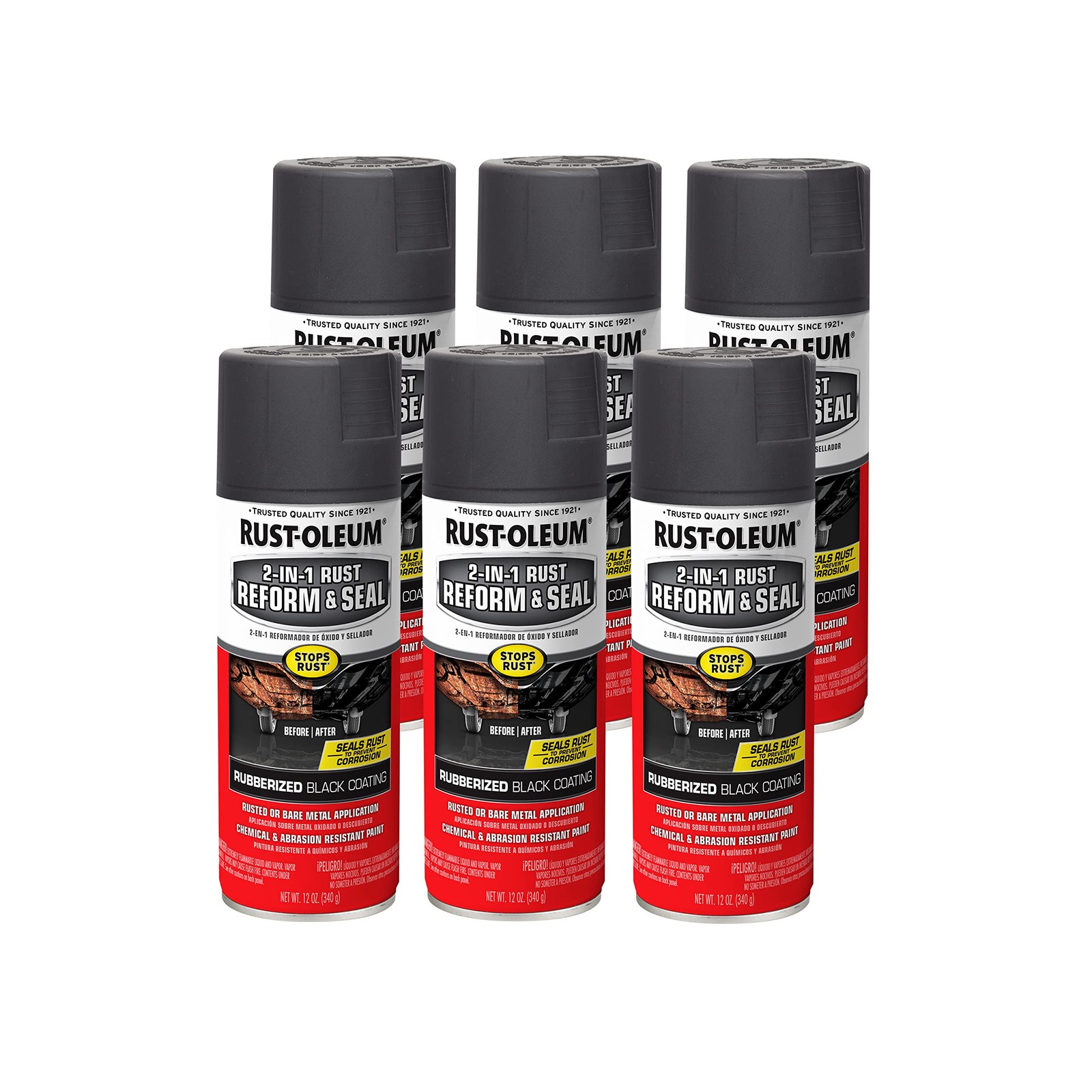 Rust Oleum Automotive 2 In 1 Flat Black Spray Paint Pack Of 6 12 Ounce Rust Seal