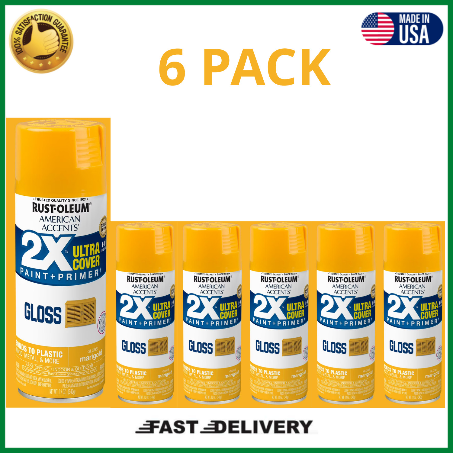 Rust-Oleum Marigold Gloss Spray Paint 12 oz Paint & Primer 2X, 6 Pack