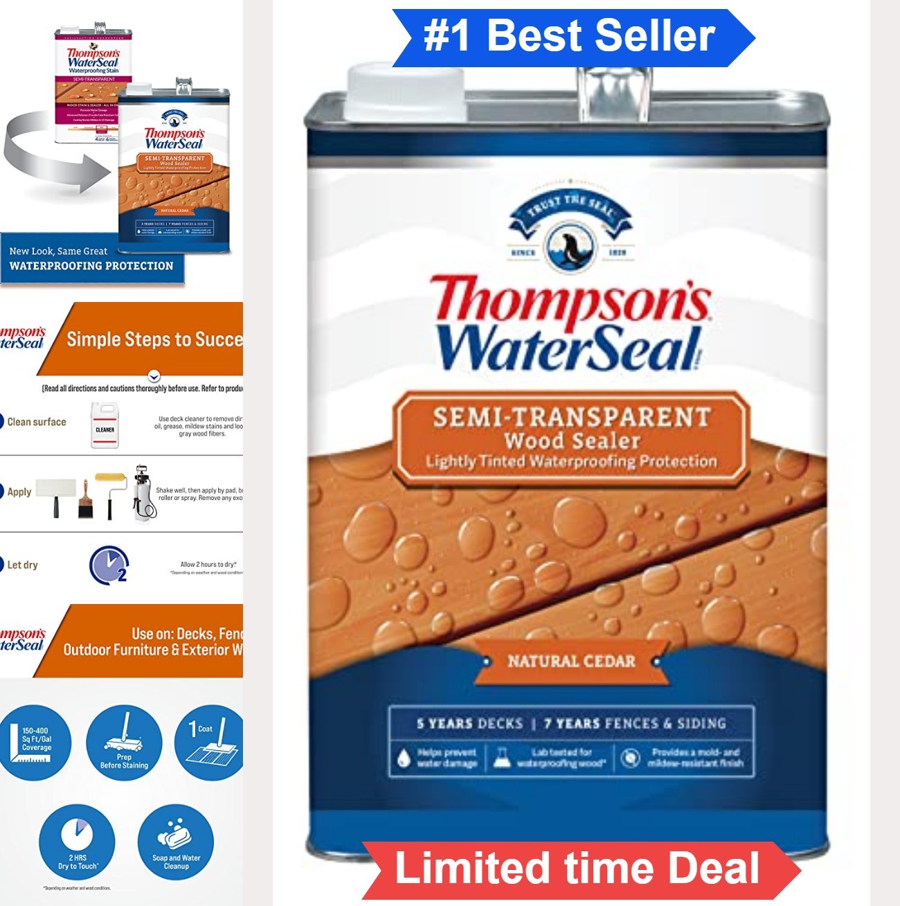Semi-Transparent Waterproofing Wood Stain Sealer Natural Cedar 1 Gallon For
