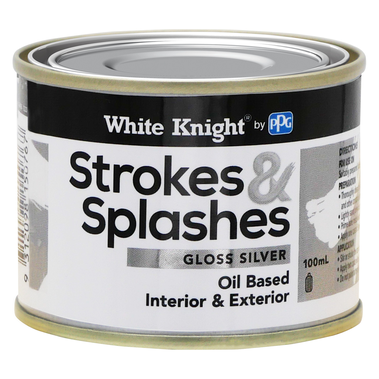 White Knight 100ml Silver Strokes And Splashes Paint