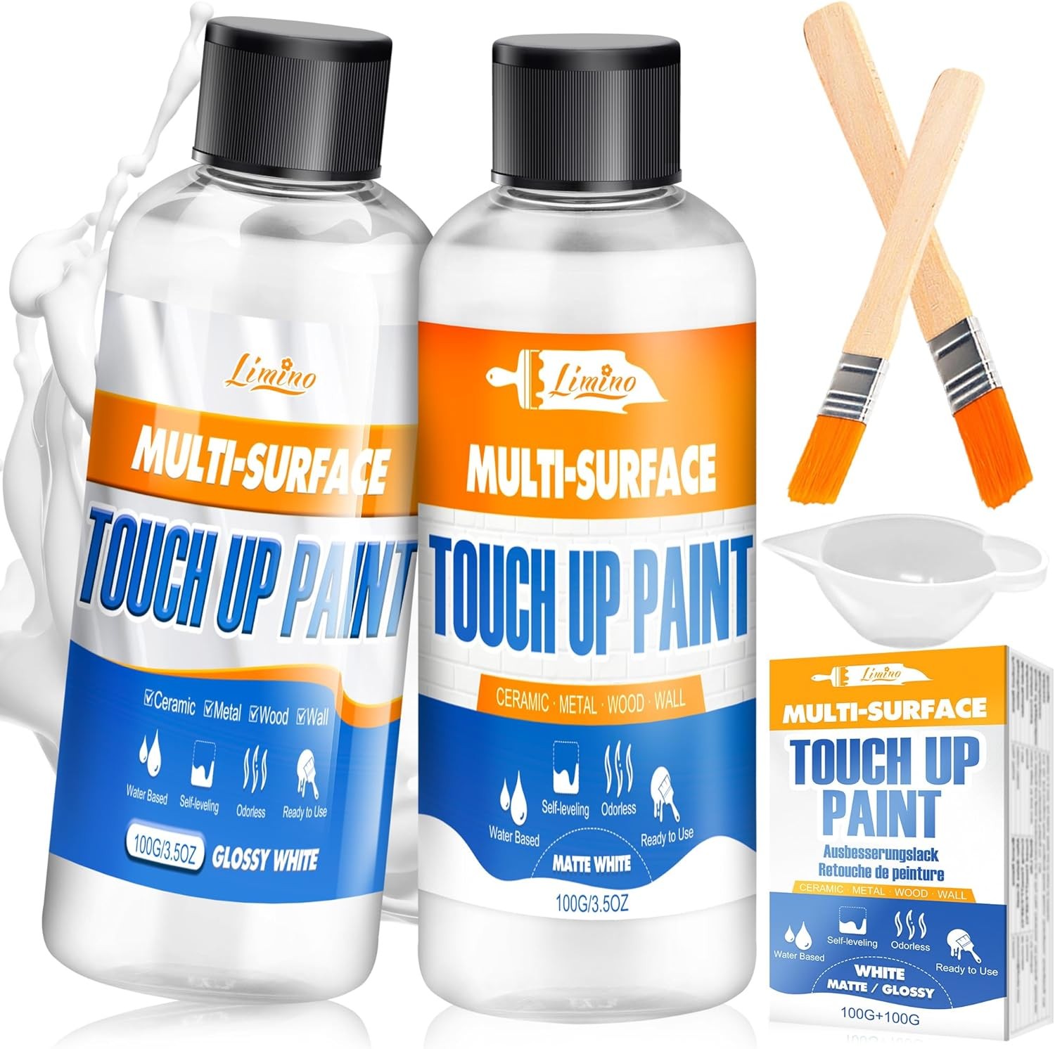 White Touch Up Paint – 7oz Upgraded Matte and Gloss Multi Surface Touch Up Paint