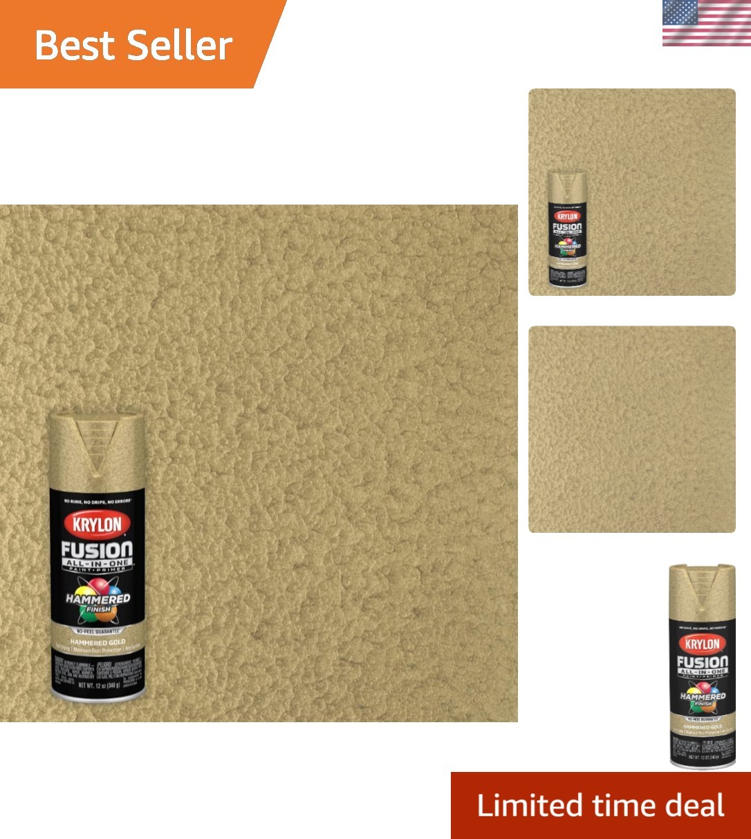 Fast-Drying 12 oz. Fusion Hammered Gold Spray Paint – No Sanding Required