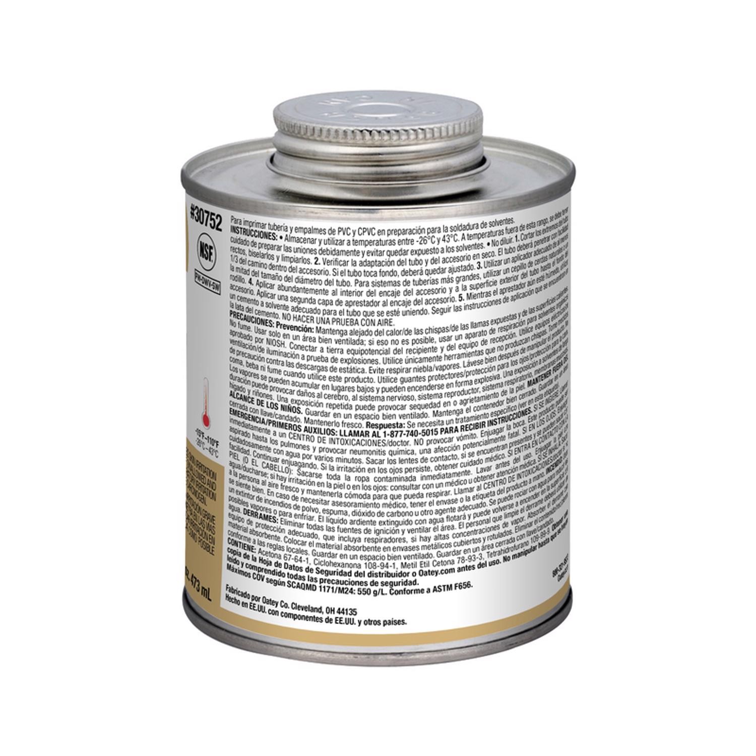 Oatey 30752 Clear Primer for CPVC/PVC Pipe & Fittings 16 oz.