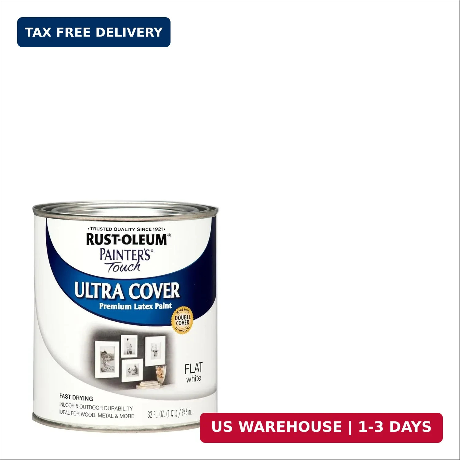 Rust-Oleum 1990502-2PK Painter’s Touch Latex Paint, Quart, Flat White, 32 Fl Oz