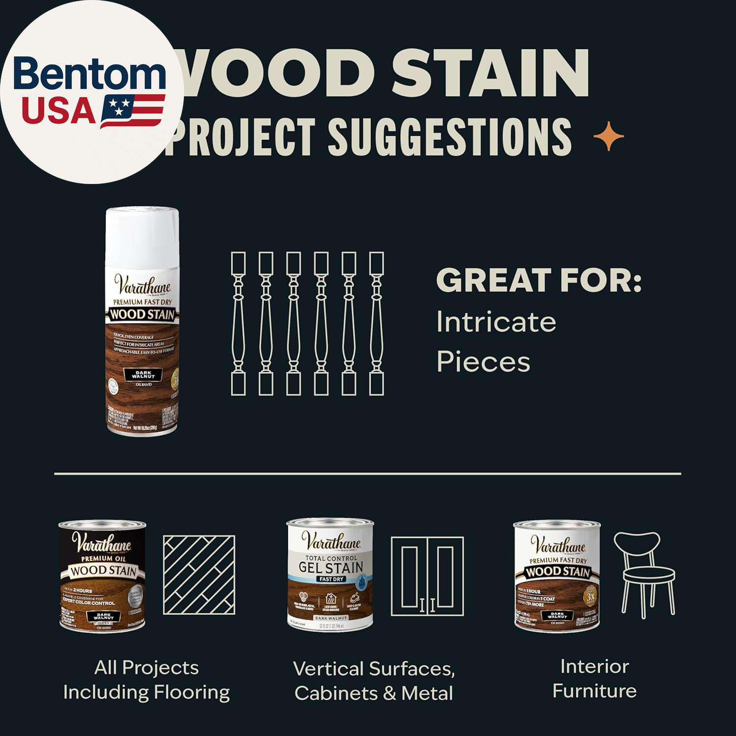 Premium Fast Dry Wood Stain Spray | 1 Hour Dry Time | 1 Coat Color | Interior Wo