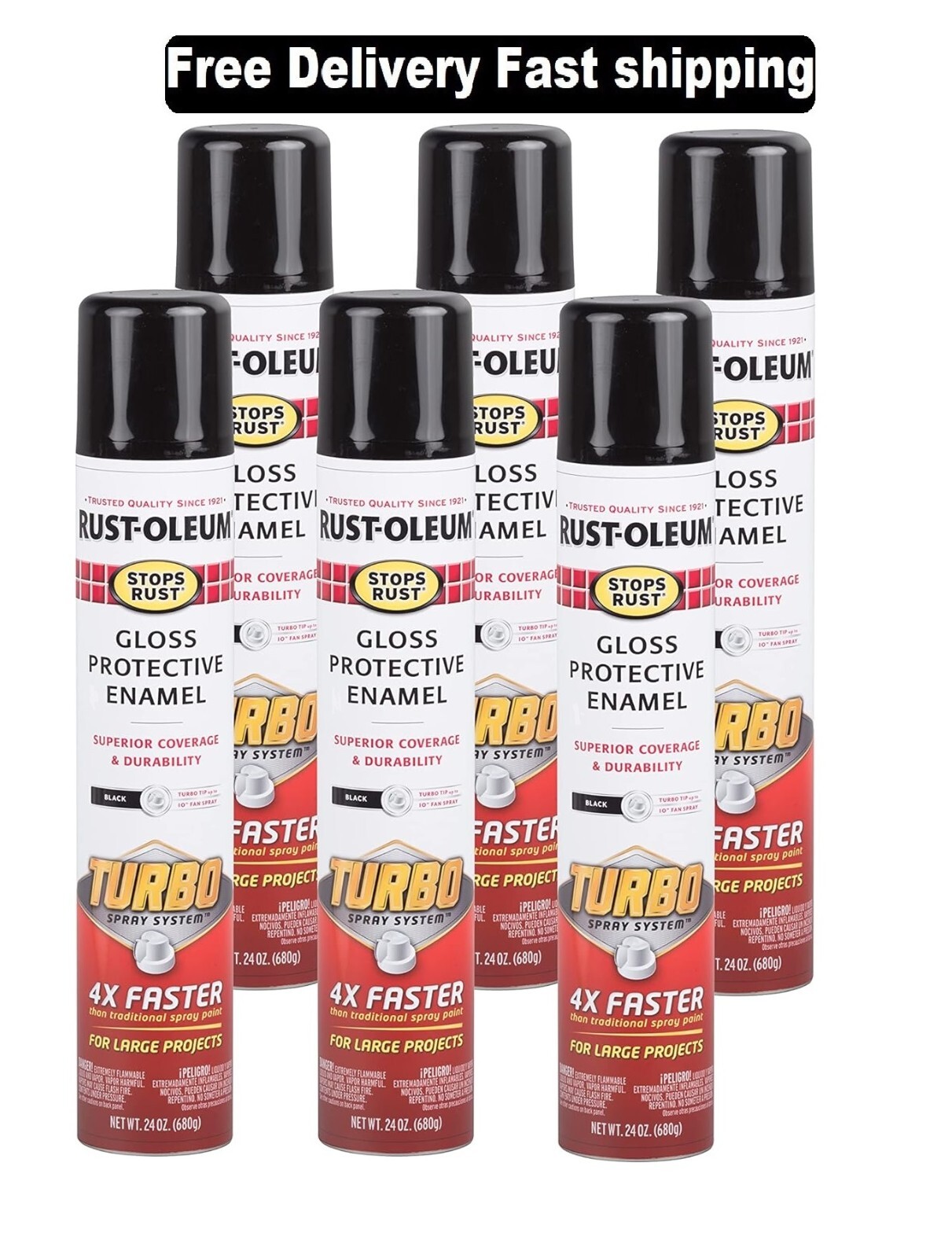 Rust-Oleum 376298-6PK Stops Rust Turbo Spray System Spray Paint, 24 oz, 6PACK