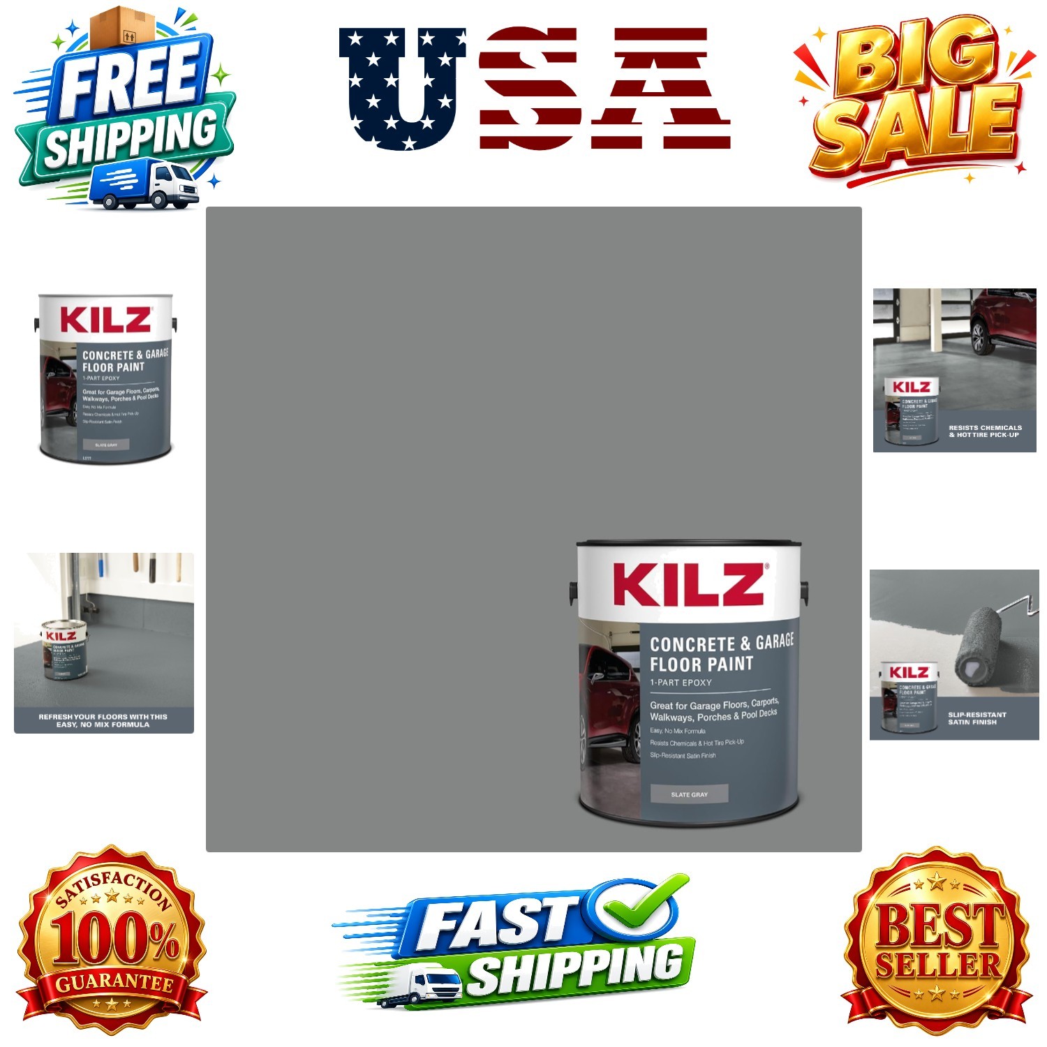 1-Part Epoxy Concrete & Garage Floor Paint, Slate Gray, 1 Gallon