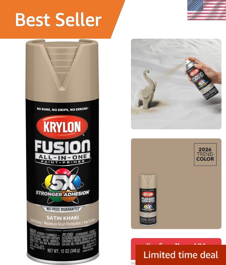Fusion All-In-One Adhesive Spray Paint – 12 oz Khaki, Fast-Drying for Durability