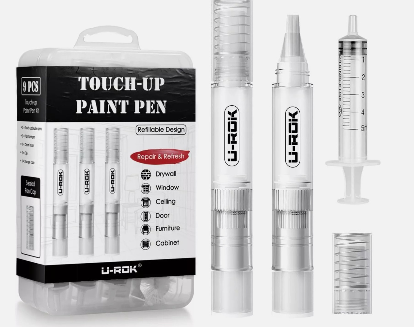 Refillable Touch-Up Paint Pen 9 Piece Kit – Drywall windows ceilings doors etc.