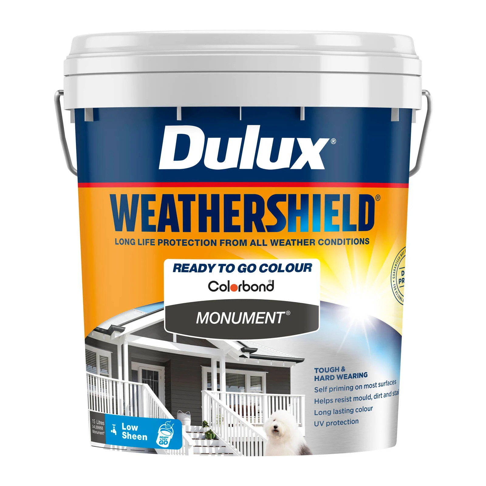 Dulux 15L Monument Low Sheen Weathershield Exterior Paint