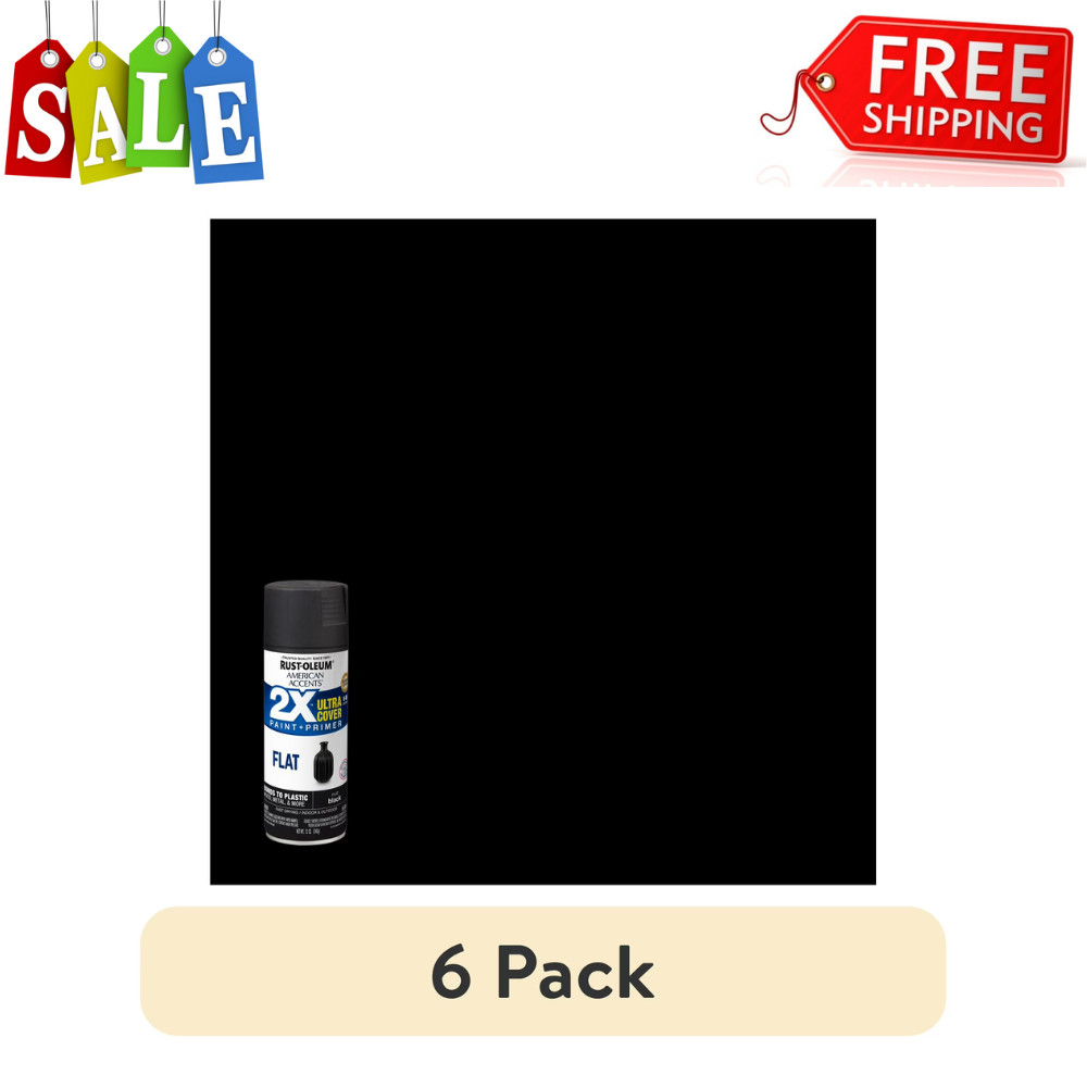 6 Pack Black, Rust-Oleum American Accents 2X Ultra Cover Flat Spray Paint, 12 oz