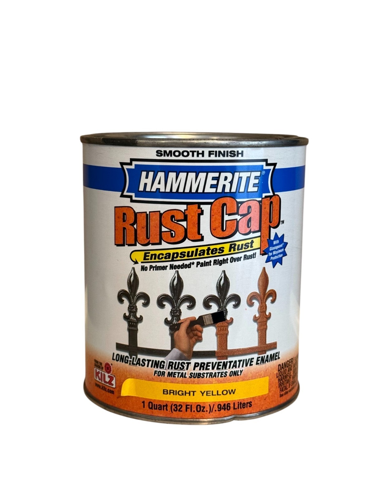 Hammerite Rust Cap Bright Yellow Smooth Finish Paint Metal Kilz 1 Quart, 32oz