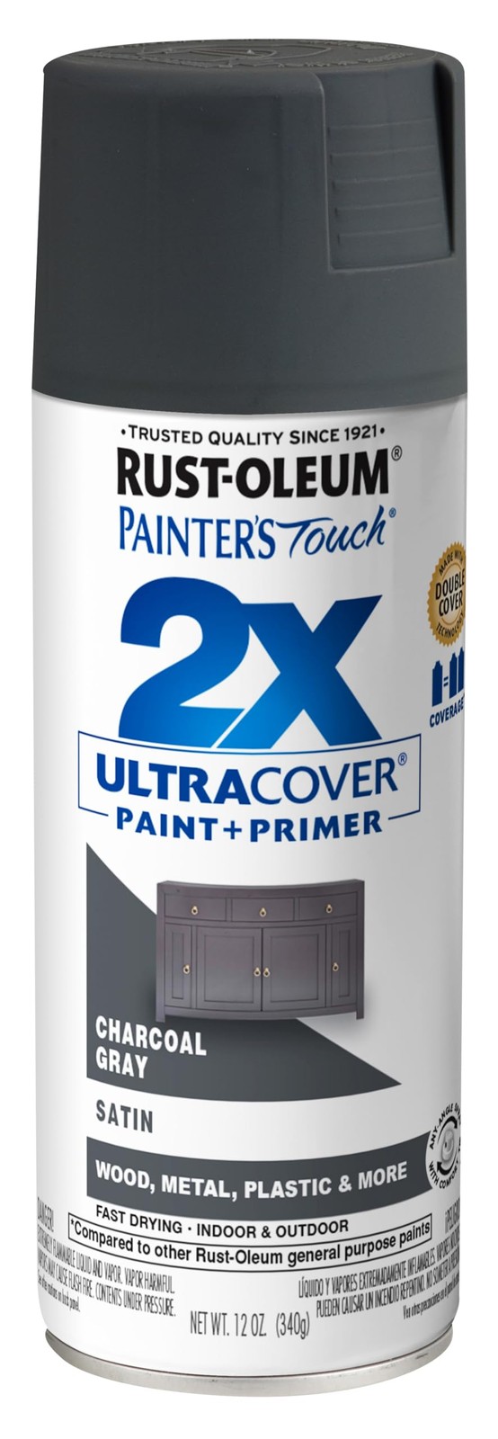 Painter’s Touch 2X Satin Charcoal Gray Spray Paint 12 Ounce Low Odor Durable …
