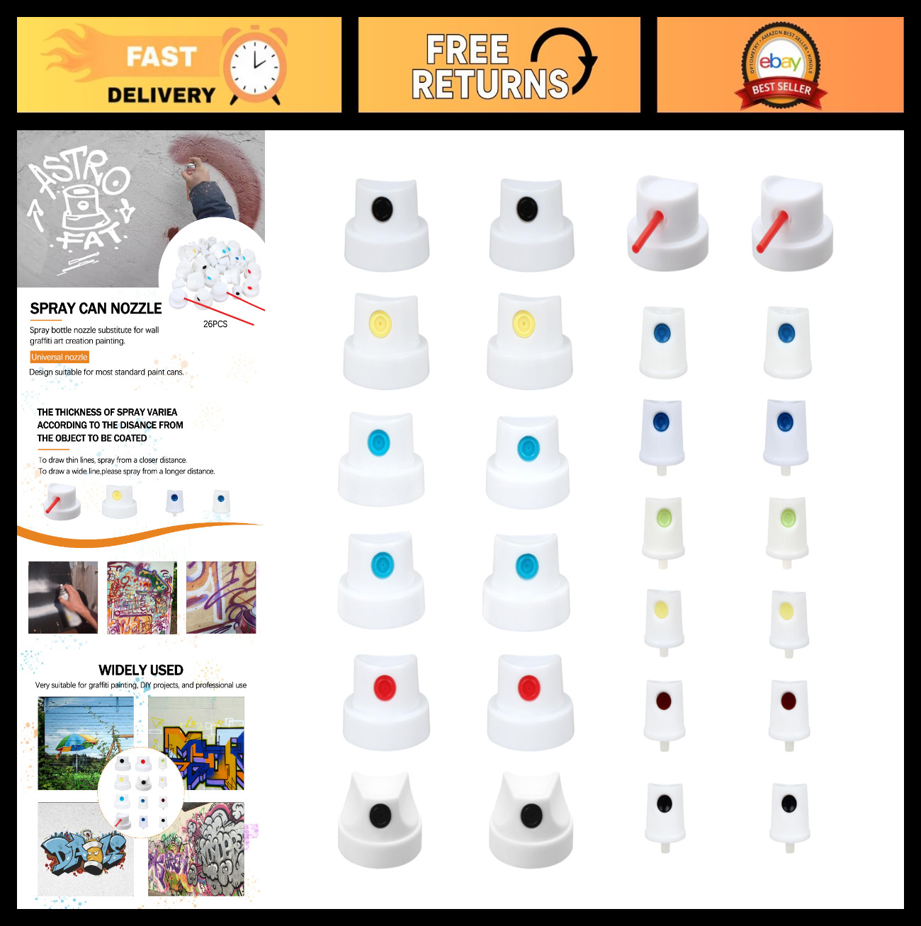Universal Spray Paint Caps – Nozzle Adapter Replacement Tips – 26 Pack for Cans