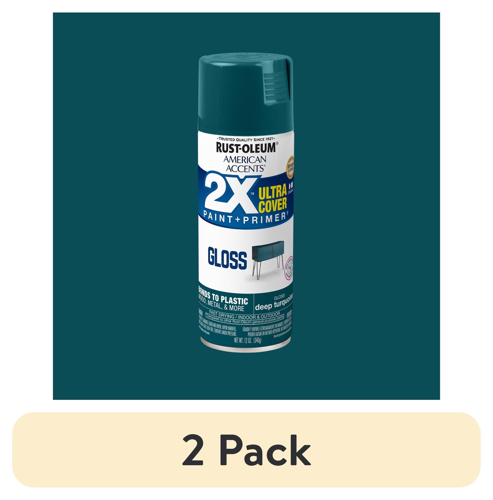 Gloss Spray Paint Ultra Cover Deep Turquoise 12 oz 2 Pack Fast Drying High Shine