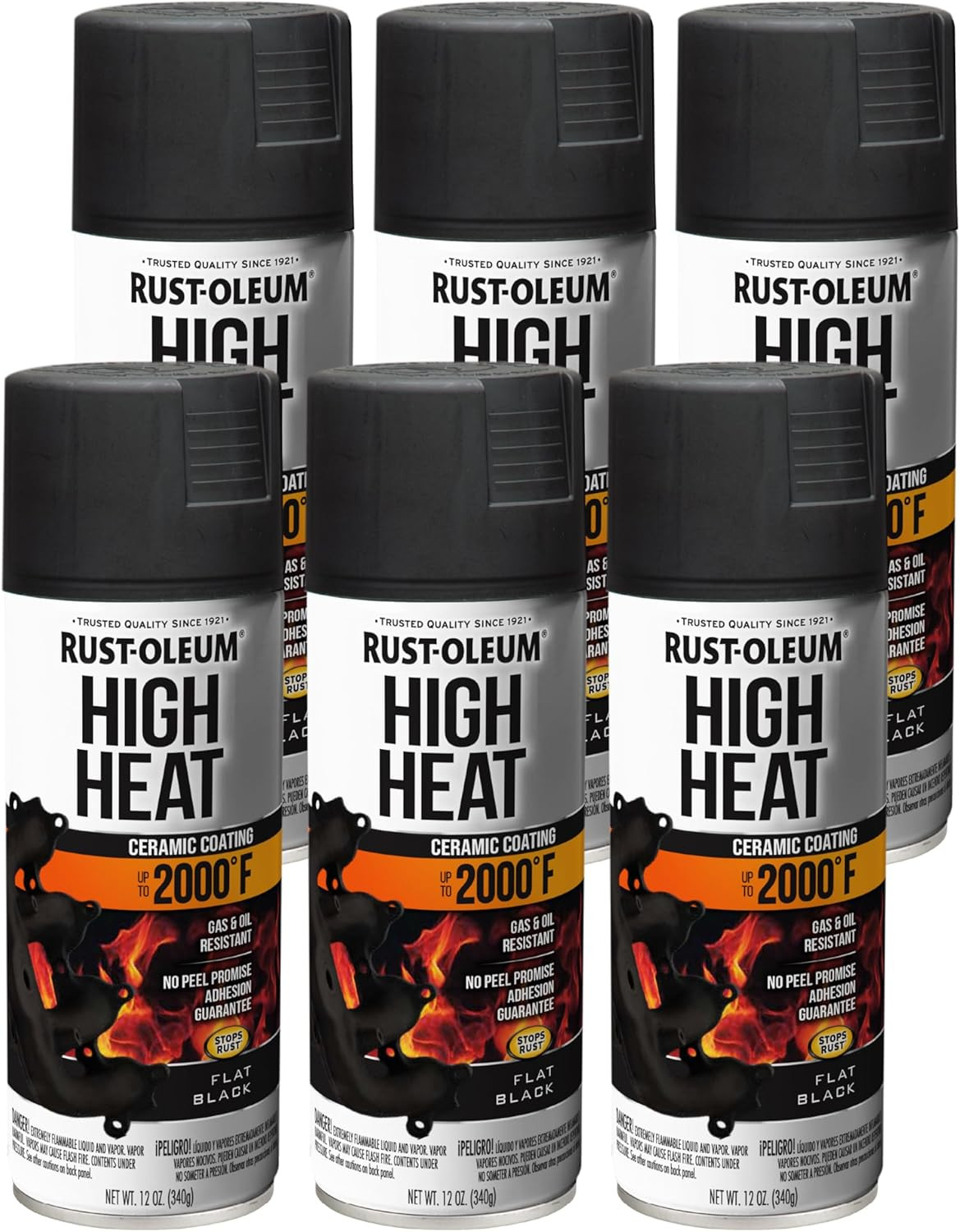248903-6PK Automotive High Heat Spray Paint, 12 Oz, Flat Black, 6 Pack