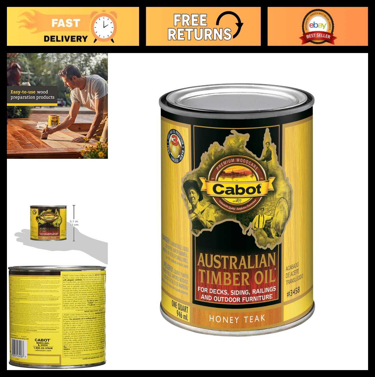 Australian Timber Oil Wood Stain & Protector, Honey Teak, 1 Quart – Outdoor Fini