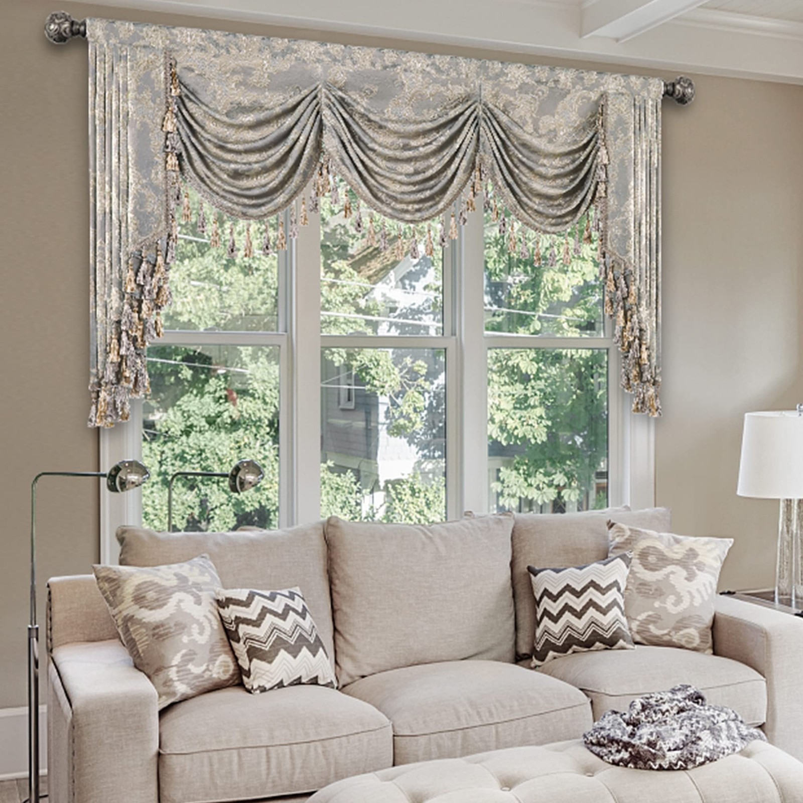 Loom and Mill Luxury Waterfall Valances for Windows, Jacquard Thick Swag Wate…