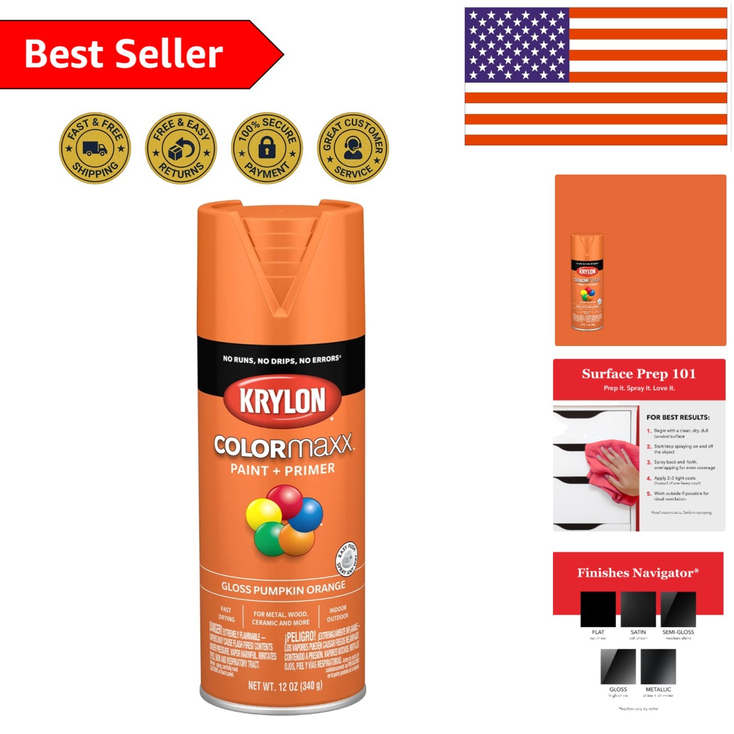Krylon COLORmaxx Gloss Pumpkin Orange Spray Paint – 12oz for Indoor/Outdoor Use