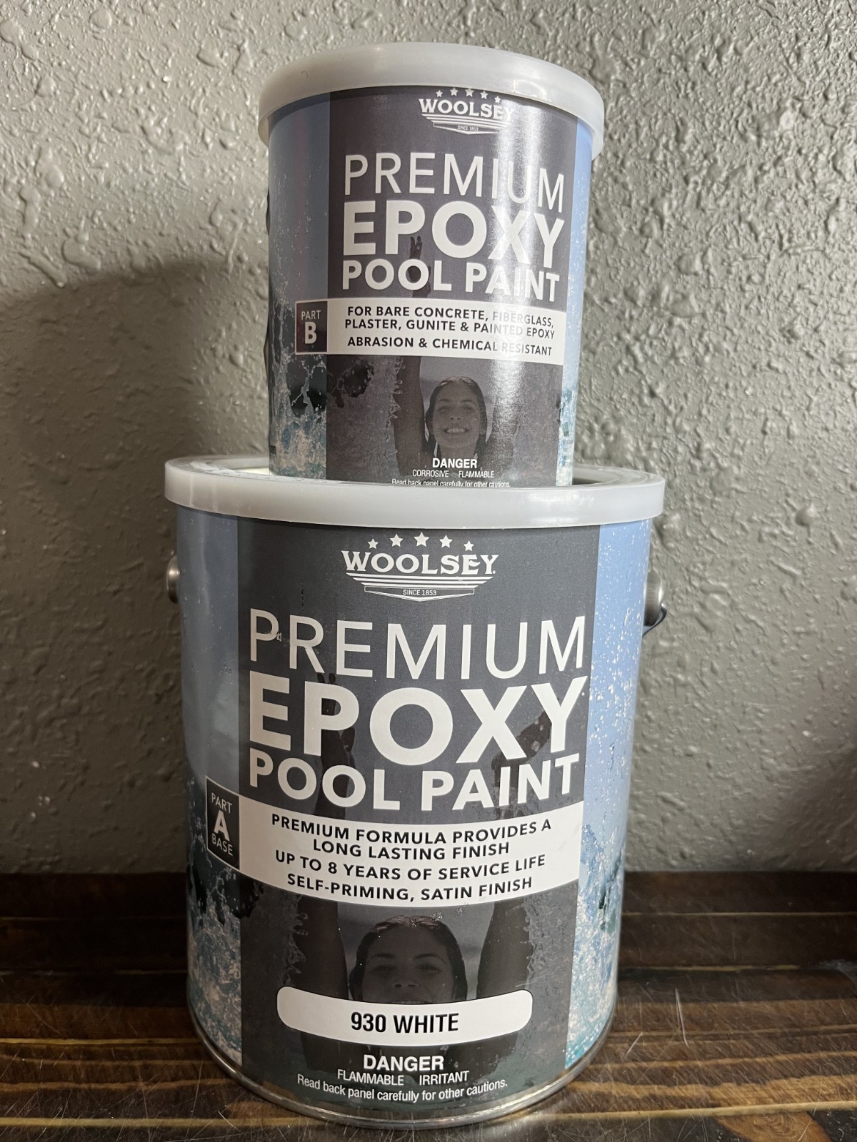 Woolsey Premium Epoxy Pool Paint 930 White 1 Gallon Kit Satin Self-Priming