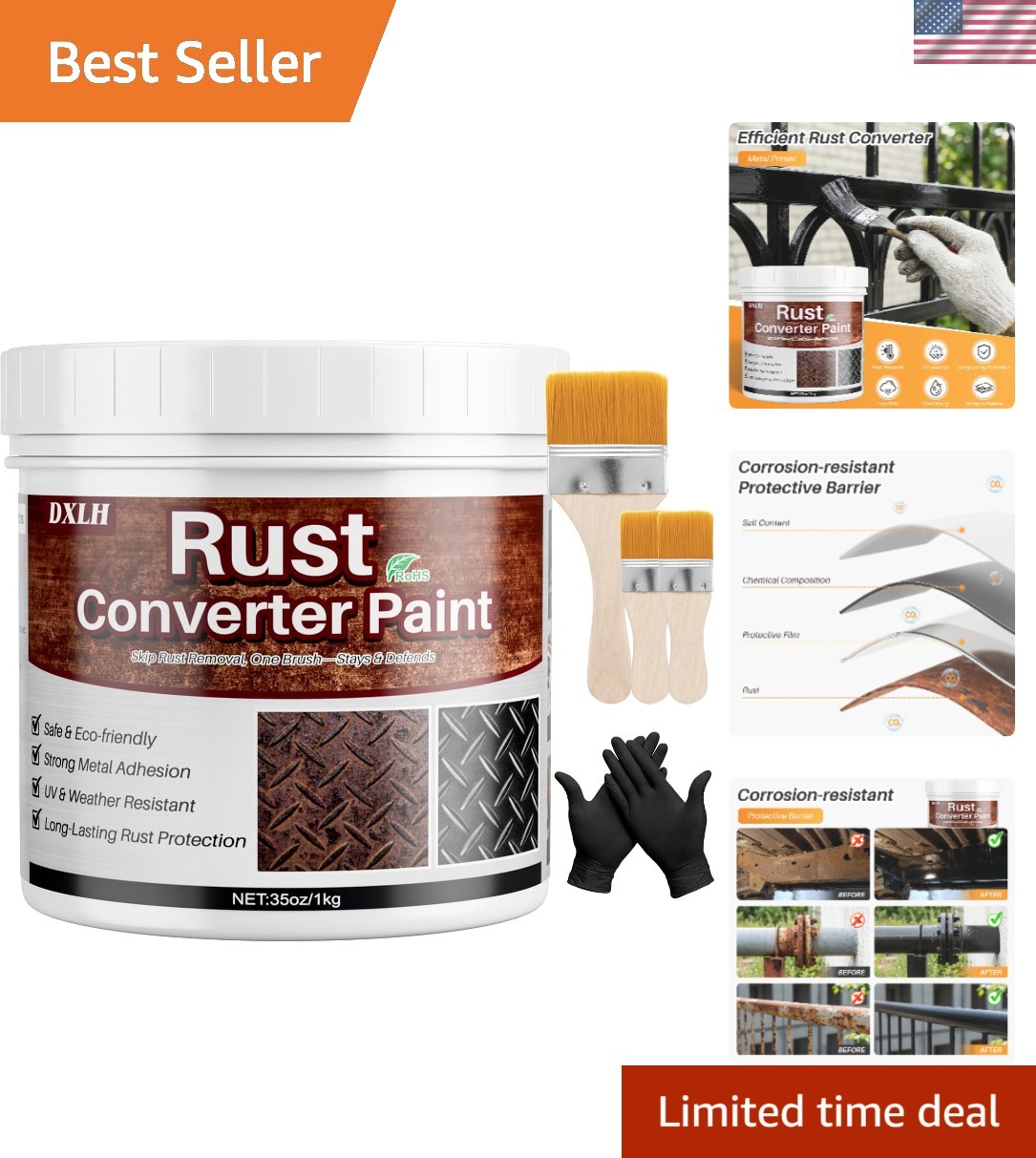 2-in-1 Rust Converter & Metal Primer – 35oz UV Resistant Paint for Easy Repair
