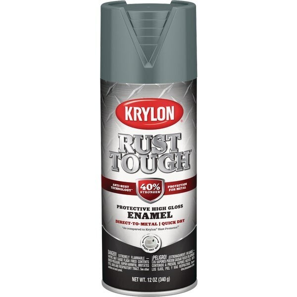 12-Krylon Rust Tough 12 Oz. Gloss Alkyd Enamel Spray Paint, Smoke Gray K09206008