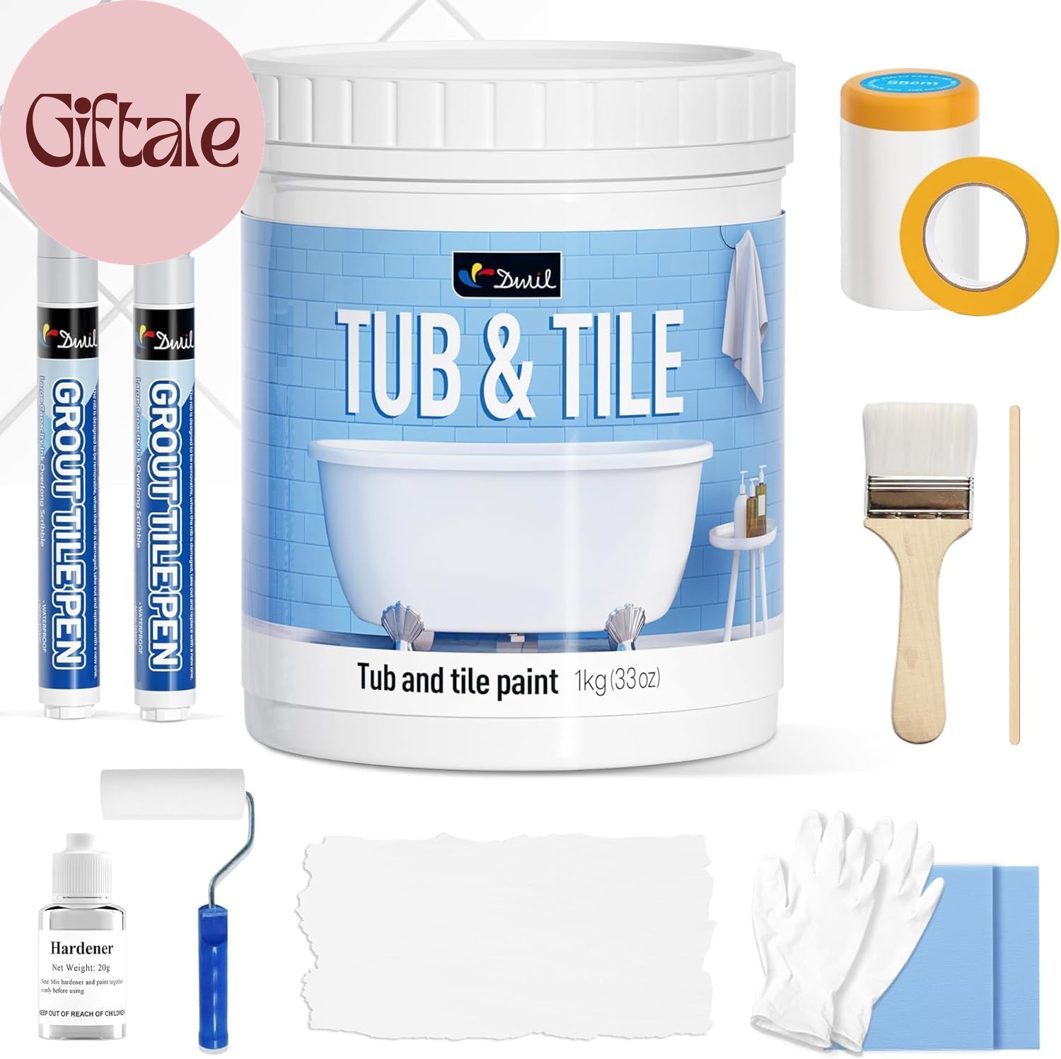 Tub Paint, Tub and Tile Refinishing Kit 33Oz with Tools and 2 Grout Pen, White B