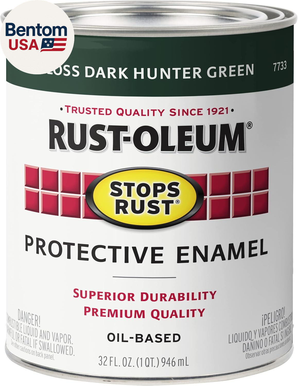 7738502 Stops Rust Brush on Paint, Quart, Gloss Hunter Green