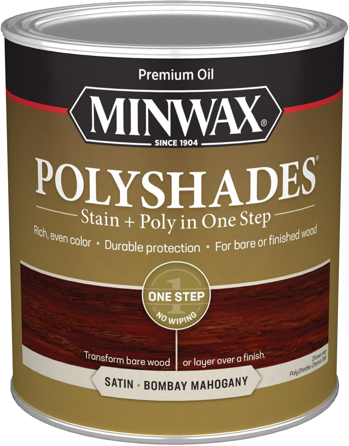 Polyshades Wood Stain + Polyurethane Finish – Quart, Bombay Mahogany, Satin